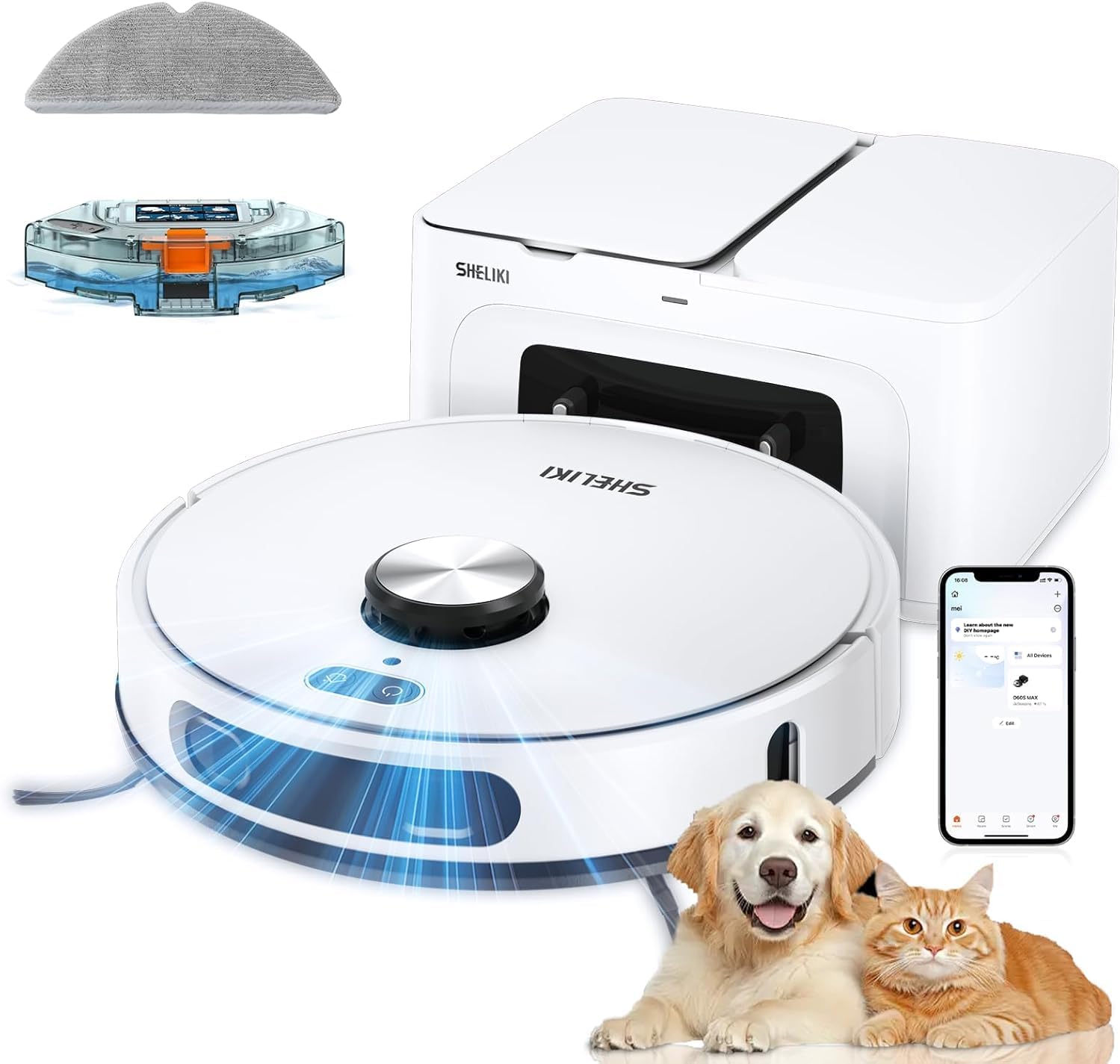 Robot Vacuum and Mop, 3-in-1 Robotic Vacuums Cleaner with LiDAR Navigation Smart Mapping & Max Strong 6000Pa Suction, Self Emptying Bases for 70 Days-White