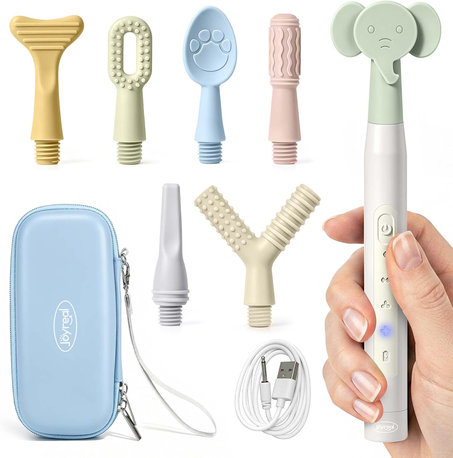 Joyreal SensoryBuzz Oral Motor Vibration Kit with 7 Textured Silicone Heads