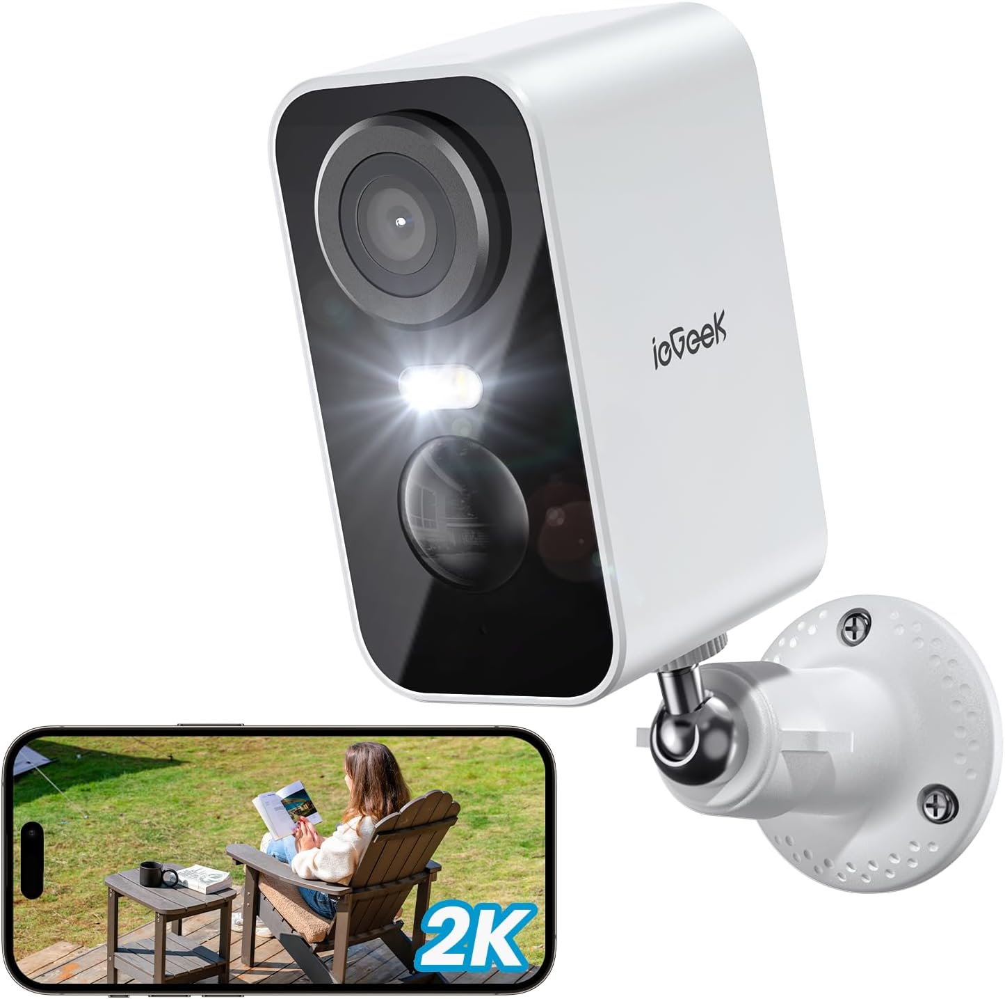 ieGeek No Monthly Fee 2K Wireless Security Camera Outdoor Colorful Night Vision, Rechargeable Battery CCTV Camera Systems, WiFi Home, Motion Detection, Siren Floodlight, Voice Intercom, Remote Access