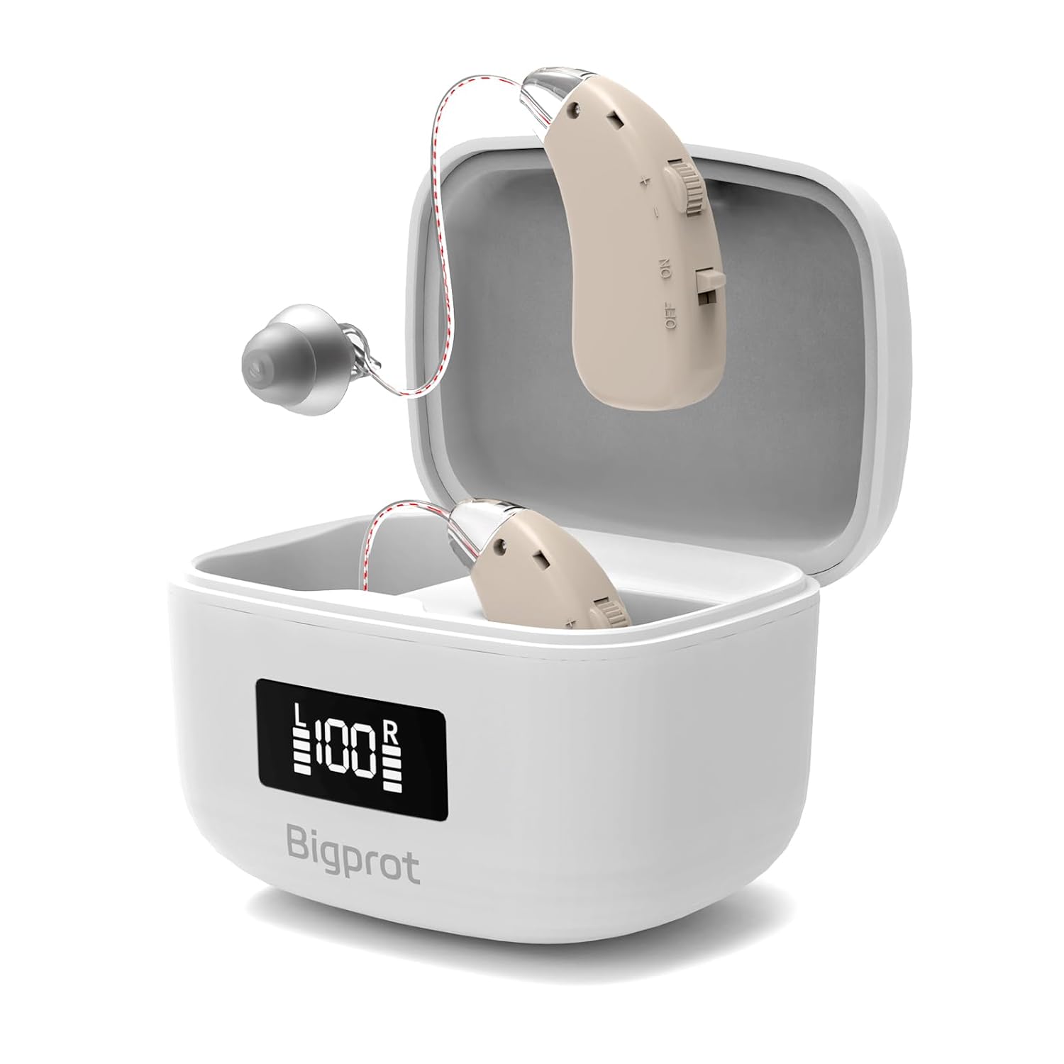 Hearing Aids Rechargeable for Seniors, Lightweight Hearing Amplifiers for Adults Hearing Loss with Noise Cancelling,Portable Behind-the-Ear Hearing Aid Headphones Charging Case Stepless Volume Control