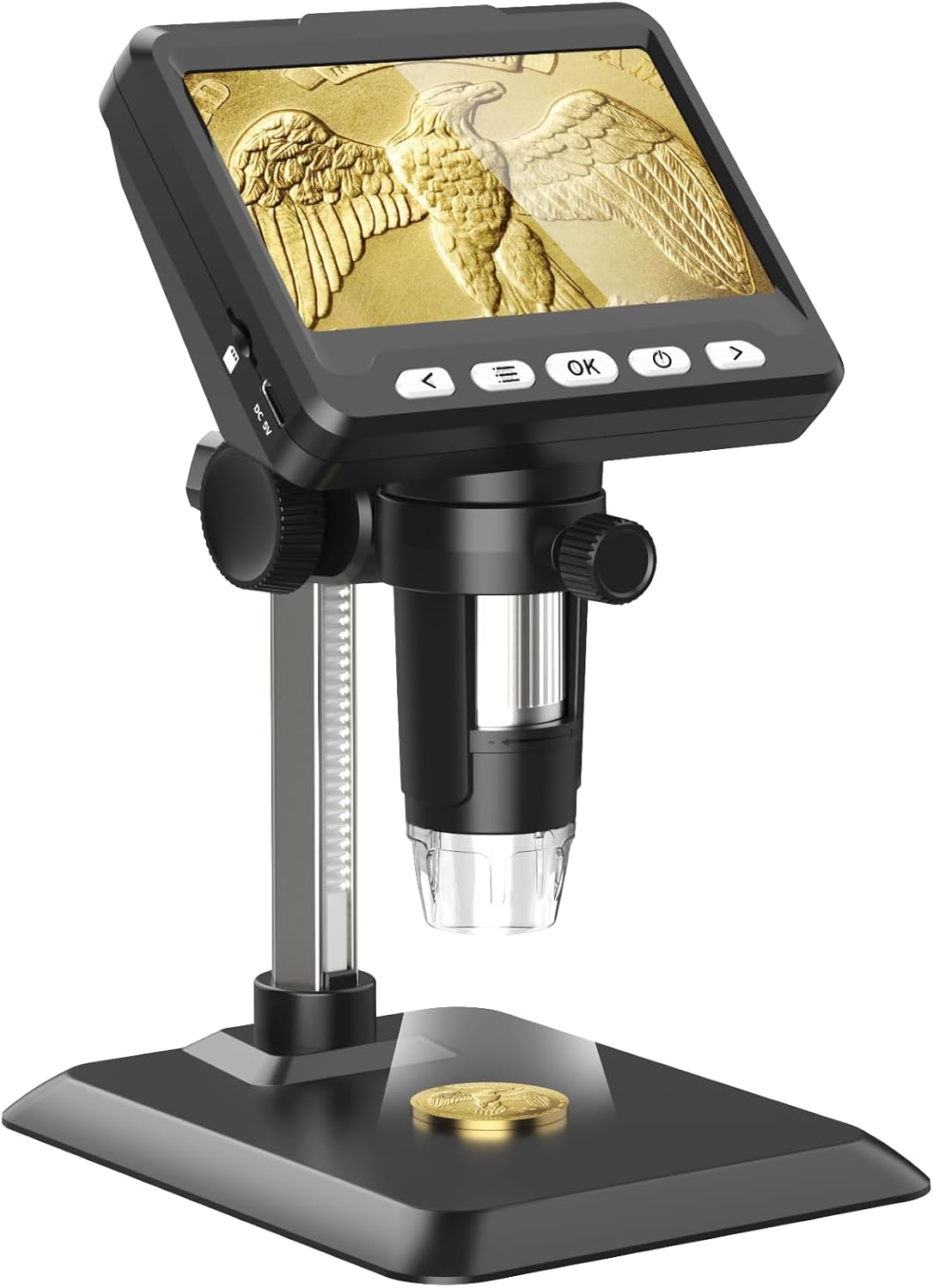 Digital Microscope, 4.3 Inch Coin Microscope 1000X, 1080P Compound,Coin Magnifier with 8 Adjustable LED Light, PC View-Microscopy Black