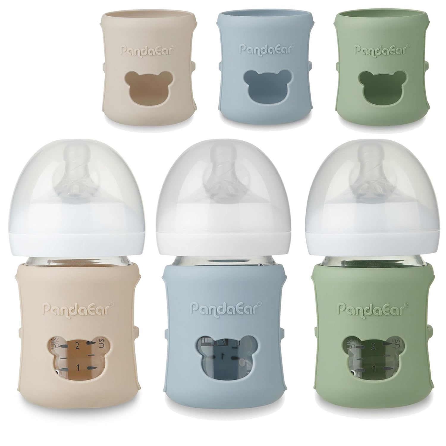 PandaEar 3 Pack Silicone Sleeves for Philips Avent Natural Glass Baby Bottles 4 oz, Shatterproof Anti-Breakage and Heat Resistant Bottle Holder, BPA-Free, Compatible with 4 oz Avent Glass Bottles