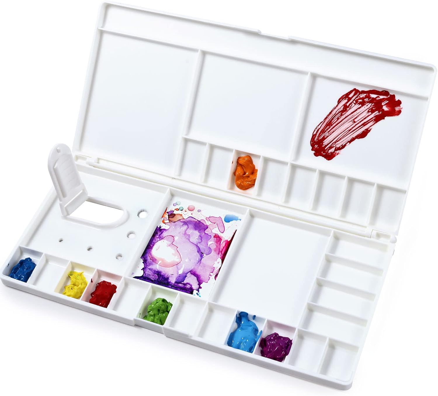 Junreox Watercolor Palette, Large Watercolor Palette with 24 Wells and 5 Mixing Areas, Premium Paint Pallet with Lid, Folding Paint Tray, Plastic Painting Palette with Thumbhole