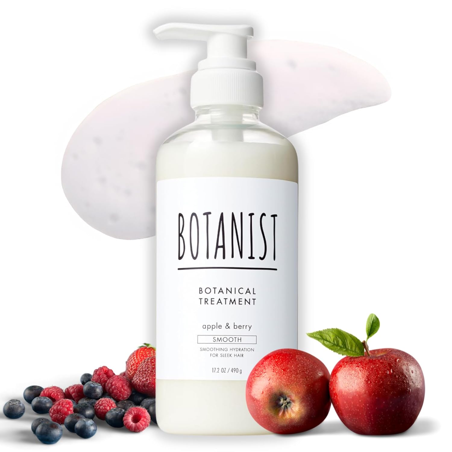 Natural Hair Treatment for Dry Hair, Curly Hair Conditioner for Women & Men by Hyaluronic Acid, Ceramides, Macadamia Nut & Birch in Japan, Paraben & Sulfate Free, Apple & Berry 17.2 Oz SMOOTH