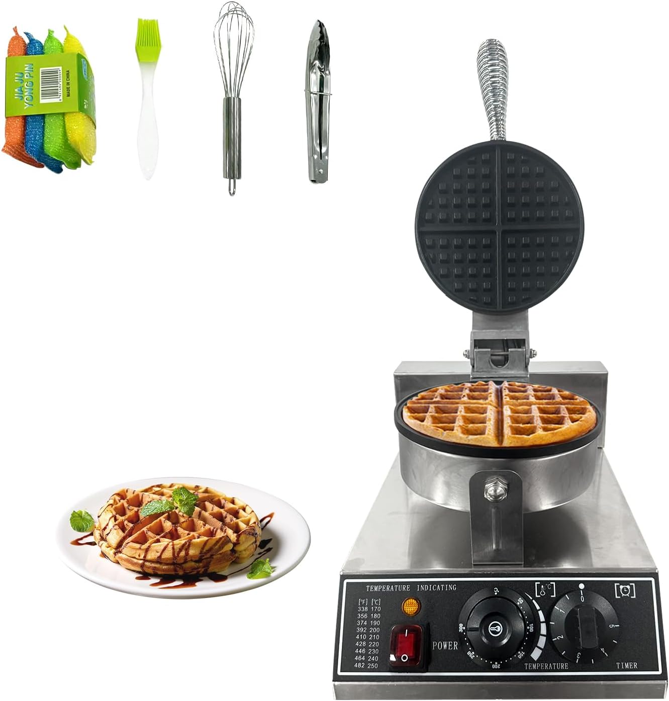 Commercial Waffle Maker,Staninless Steel Waffle Iron with Lids, Nonstick Waffle Maker for Home and Commercial Use, 110 V 1200 W