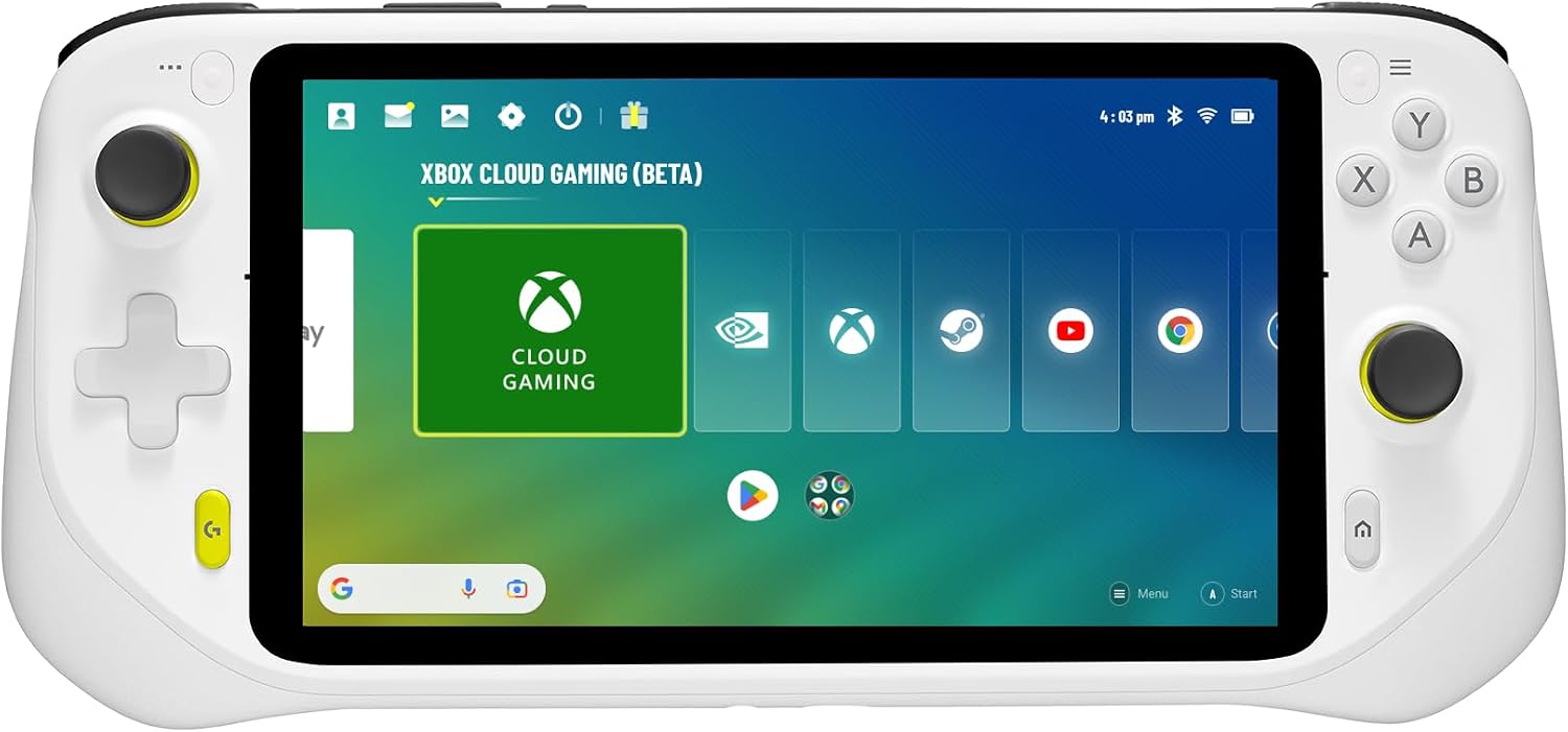 Logitech G Cloud Gaming Handheld, Portable Gaming Console with Long Battery Life, 1080P 7-Inch Touchscreen, Lightweight Design, Xbox Cloud Gaming, NVIDIA GeForce NOW, Google Play - White