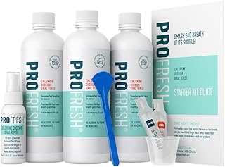ProFresh Fresh Breath System Starter Kit, Oral Rinse 16.9 Ounce Bottle (Pack of 3) with Prep Packs & Tongue Cleaner, Alcohol Free, Flavor Free