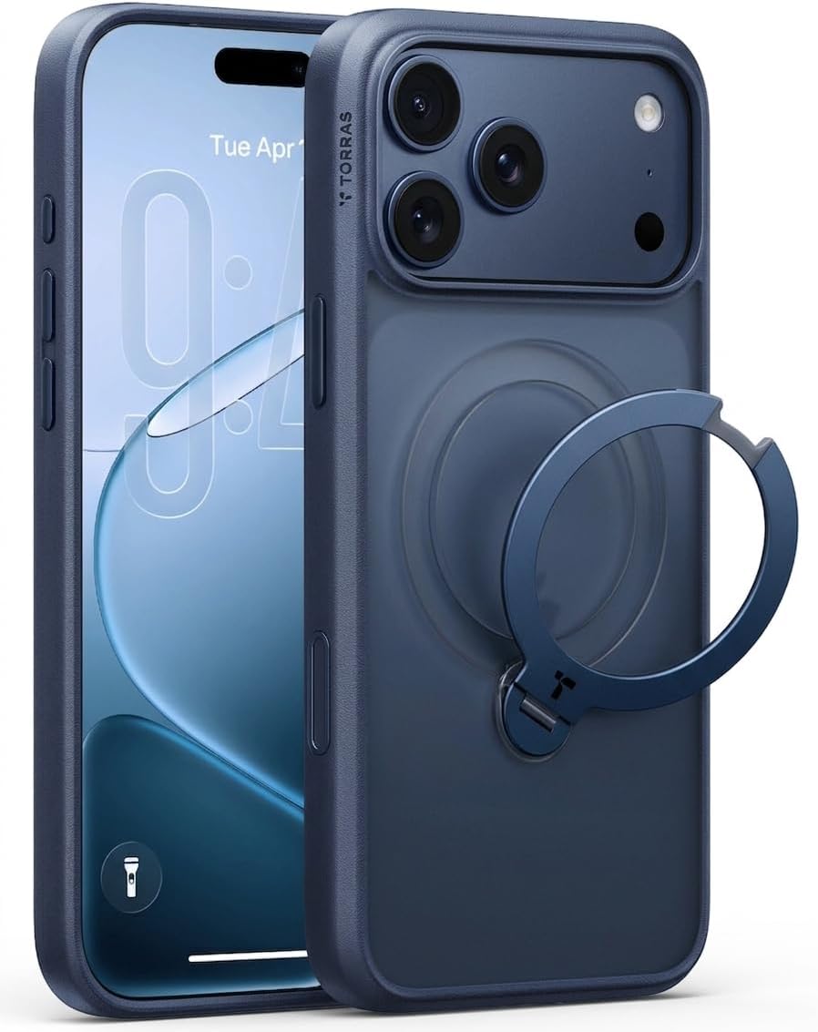 TORRAS Ostand Q3 Spin for iPhone 17 Pro Max Case - 360° Spin Stand - Blue | 360° Rotation · Any-Angle Viewing · Compatible with MagSafe · Camera Control Button Guard · 12ft Drop Protection