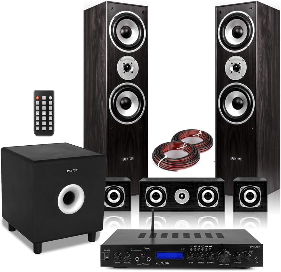 Fenton 5.1 Home Cinema Surround Sound System - Black, Powerful Theatre Speakers with Easy Connectivity, Ideal Home Theatre Audio for Movies, Music and Gaming