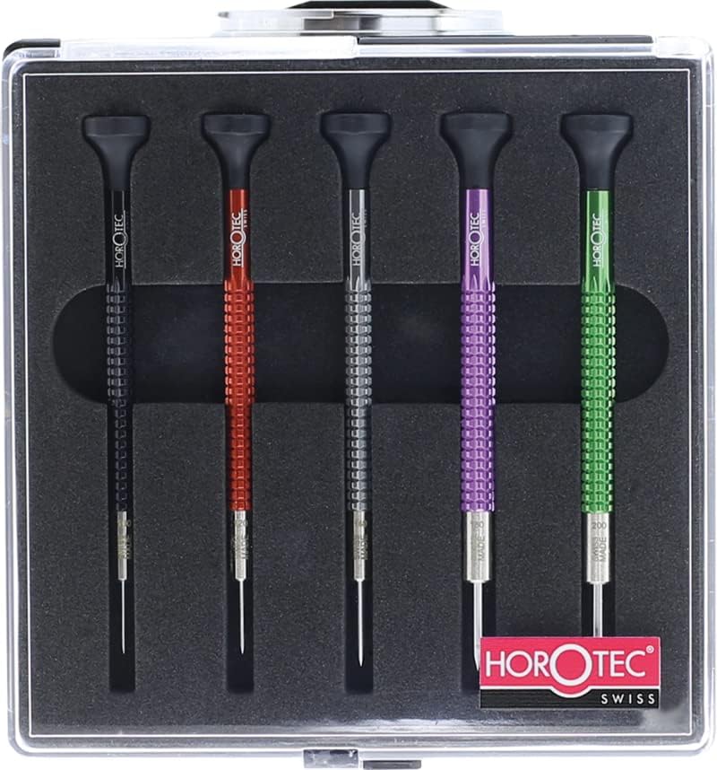 Swiss Made Black Aluminum Screwdriver Set of 5 (1.00, 1.20, 1.40, 1.60, 2.00 mm) with Flat Heads and Ball Bearings for Watchmaking, Precision Instrument Repair, Electronics Repair