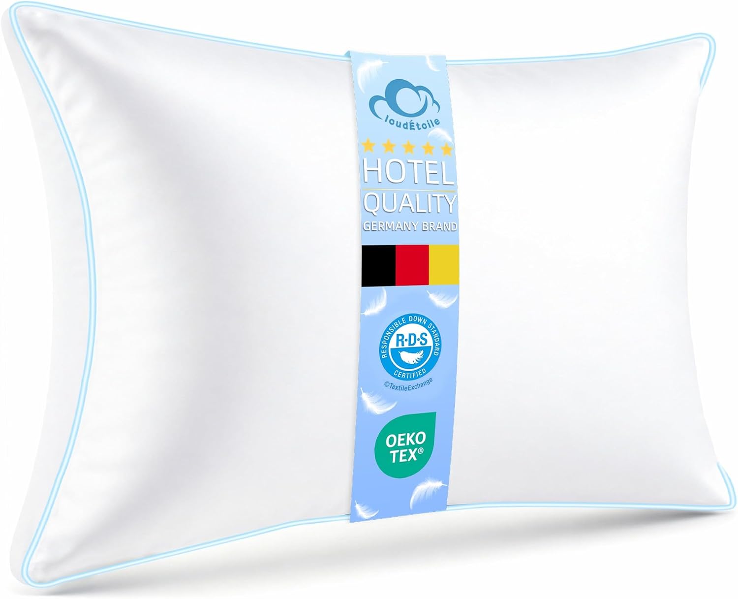Feather Pillow 48x74 Quality – Bed Pillow 48x74 cm 3-Chamber Down and Feather Sleep Pillows Neck Support for Side Stomach Back Sleepers, RDS and OEKO-TEX Certified – Sleep Like on Clouds