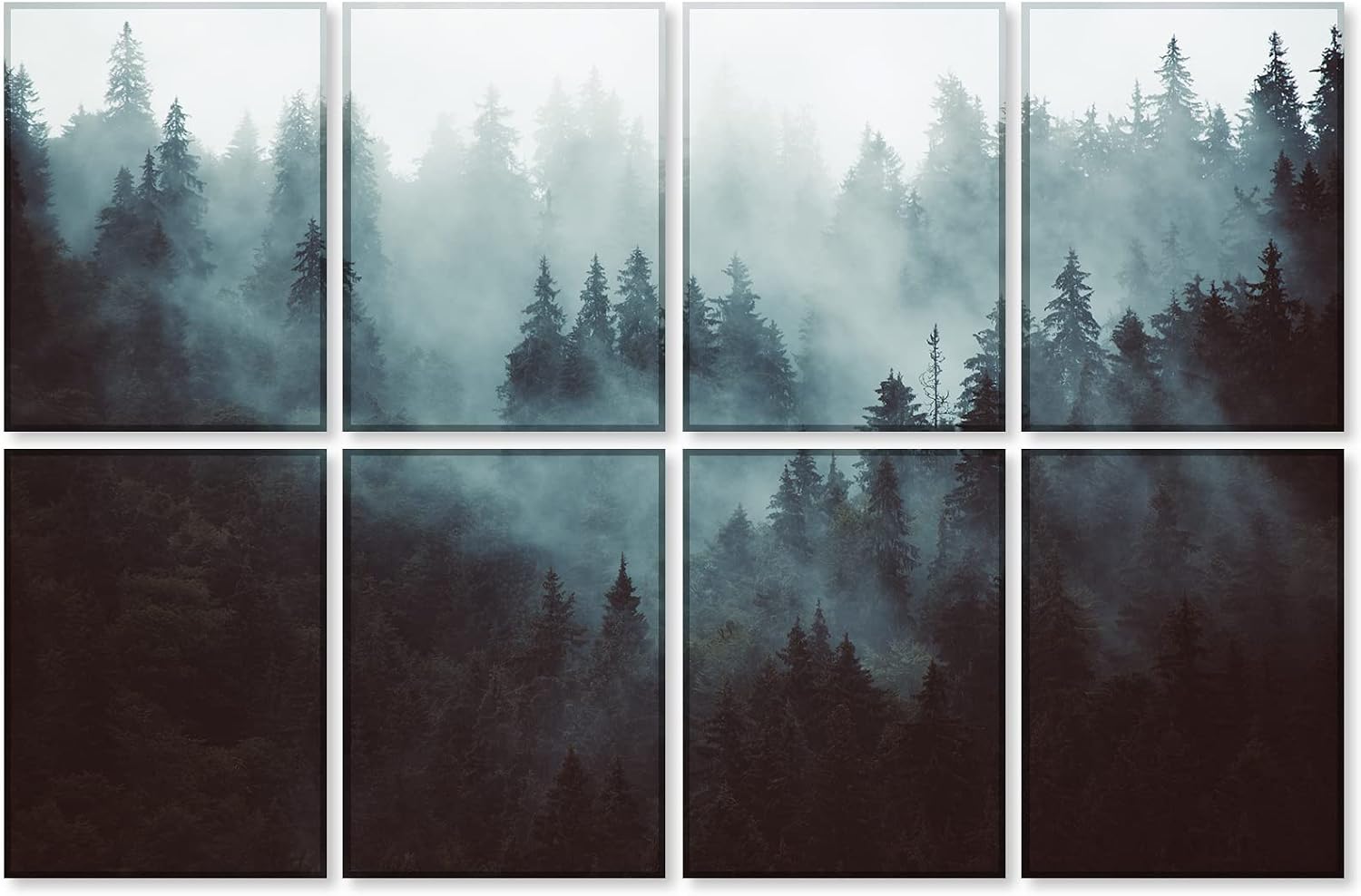 BUBOS 8 Pack Art Acoustic Panels Soundproof Wall Panels,48X32Inches Sound Absorbing Panels,Self-adhesive Decorative Acoustical Wall Panels, Acoustic Treatment for Recording Studio,Fog Forest