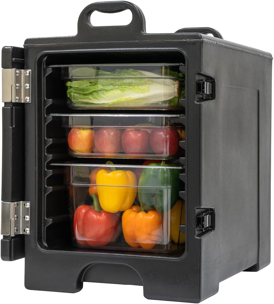 Pearington 81 Quart End-Loading Insulated Food Pan Carrier for 5 Full-Size Pans,Black