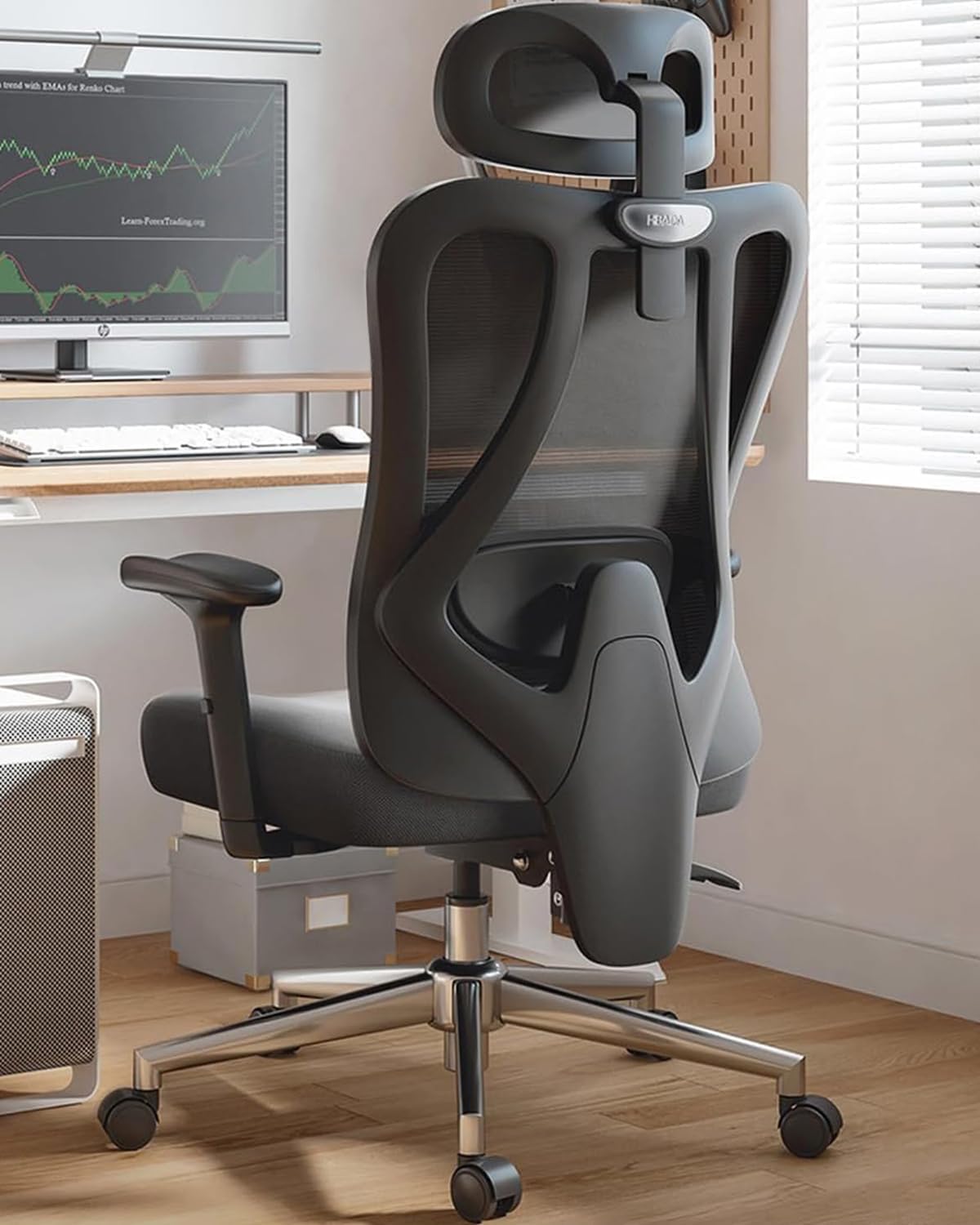 Hbada P3 Ergonnomic Office Chair with 2D Adjustable Lumbar Support, Office Chair with Adjustable Headrest and Armrest, 145ยฐ Stepless Tilt Function, Black(No Footrest)