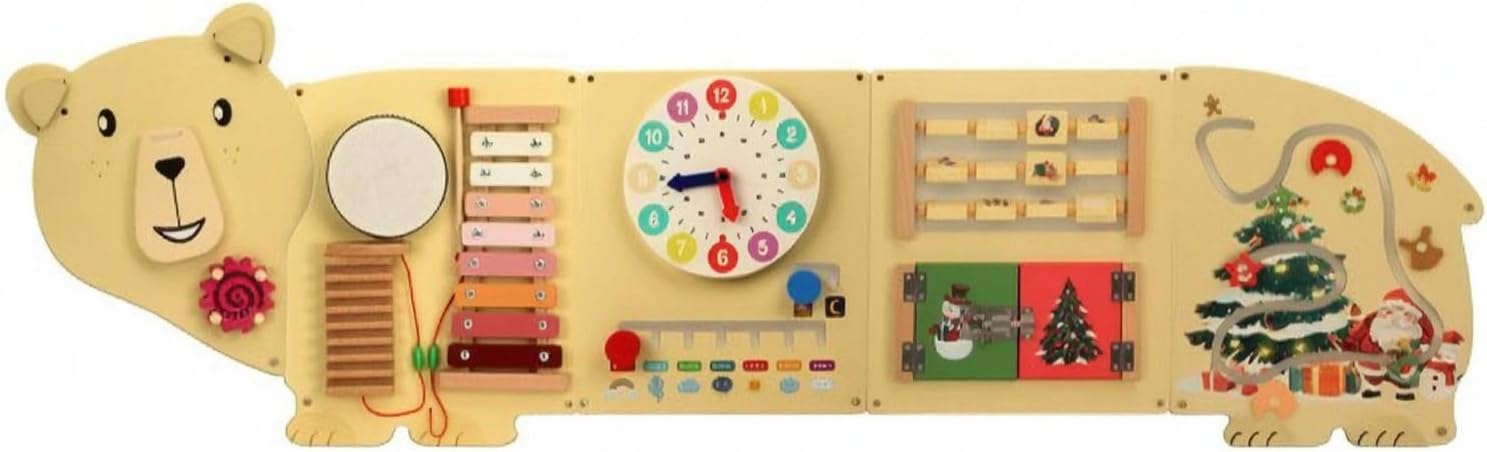 Colcolo Children Learning Board Wooden Early Learning Sensory Skills Panel Wall-Mounted Game Toy Suitable for Toddler Room, Bear Wall Game 3.5kg