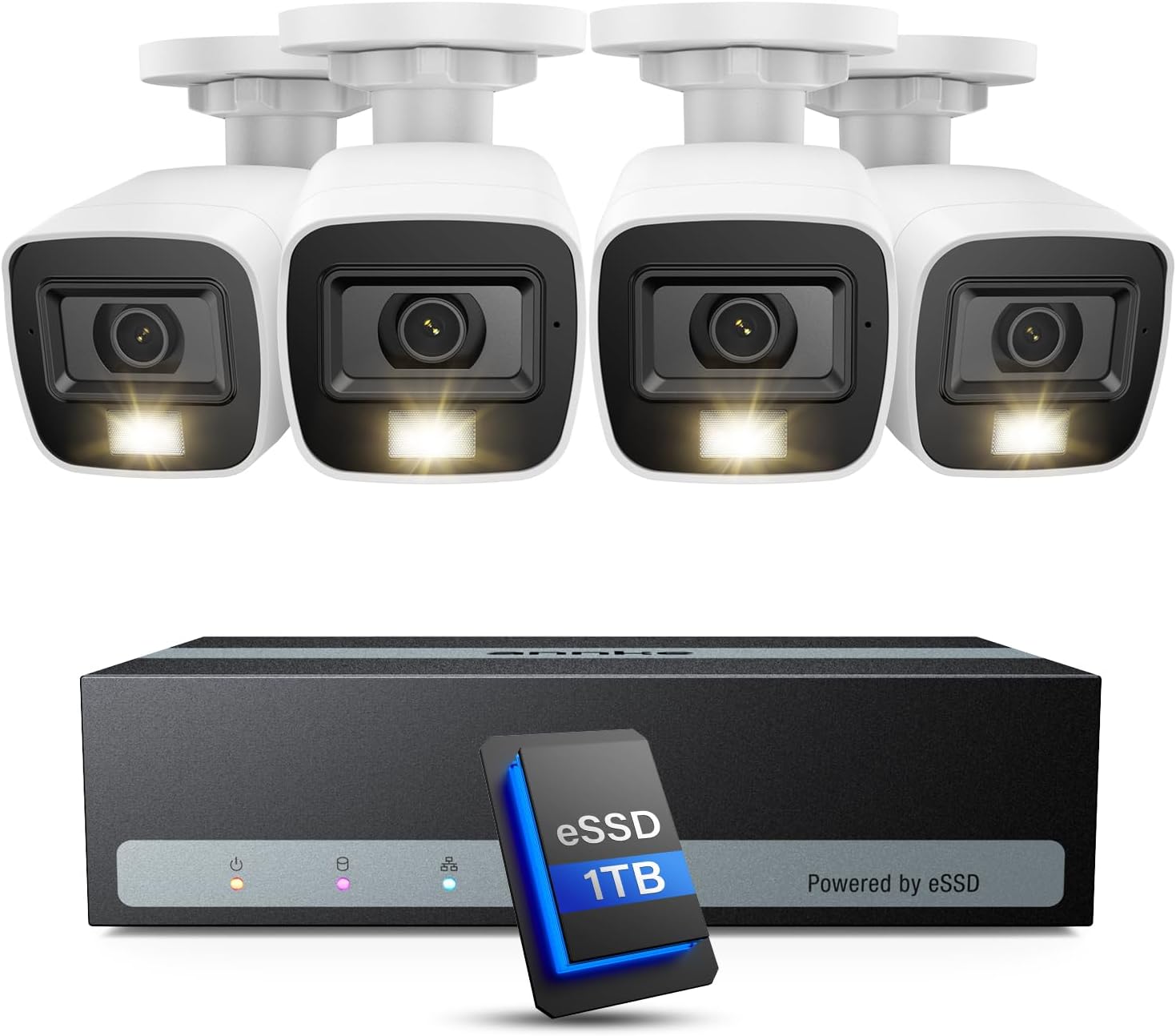 ANNKE Security Camera System, 3K Lite 5-in-1 H.265+ 8CH eDVR with 1TB eSSD and (4) 1080p (2MP) Weatherproof Surveillance Wired Cams, AI Human/Vehicle Detection, Smart Color Night Vision, Email Alert