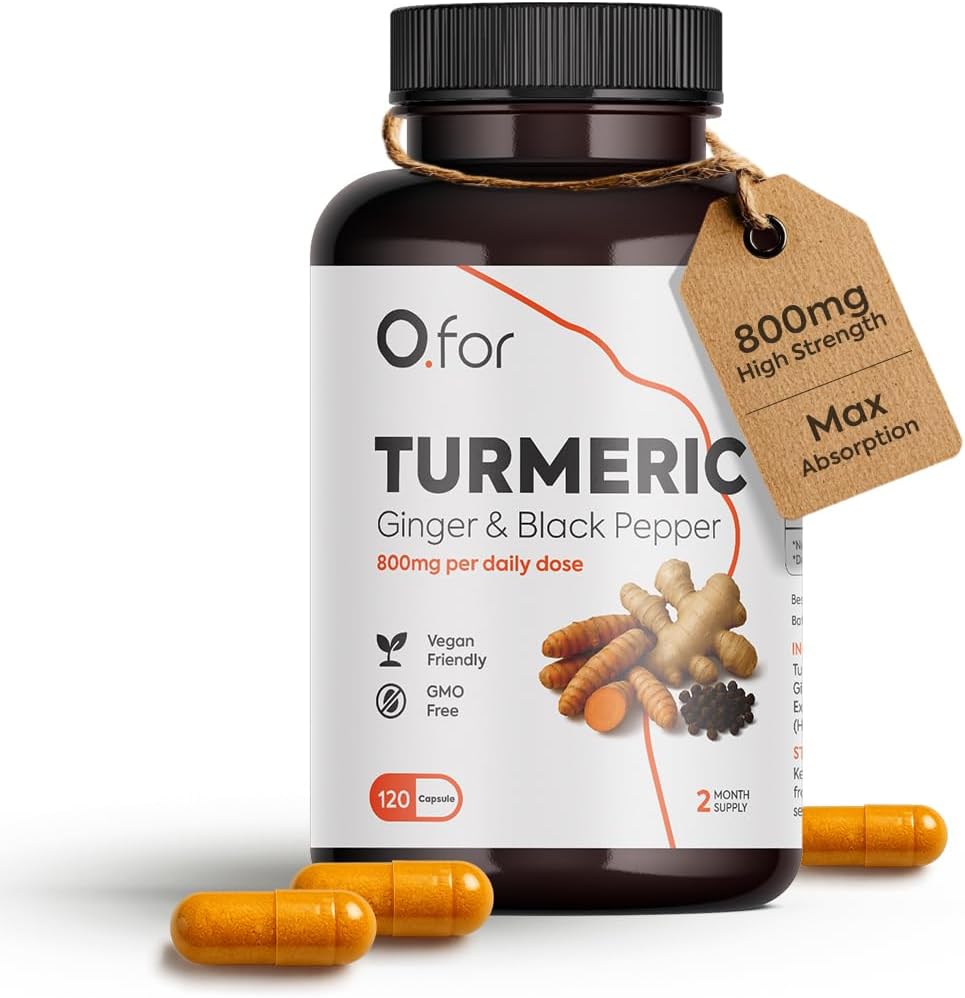 Turmeric Curcumin Capsules with Ginger & Black Pepper – 120 Capsules (2 Month Supply) – High Strength Joint Pain & Inflammation Support – Vegan, Bioavailable Turmeric Supplement for Flexibility