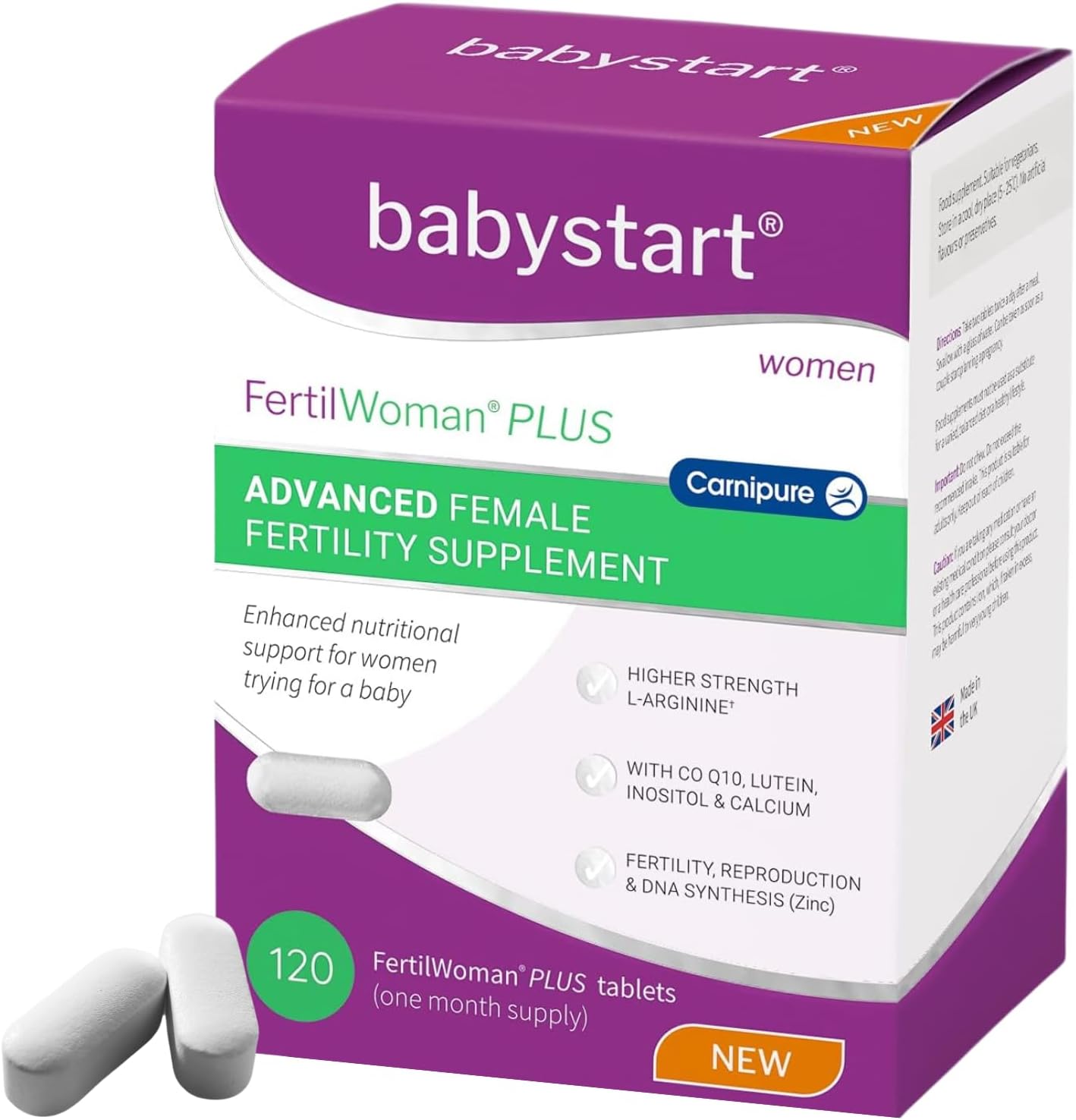 Babystart Fertility Supplements for Women - FertilWoman Plus Advanced 120 Tablets, Prenatal Vitamins and Minerals Including Folic Acid, Vitamins B, C, D, E for Conception and Nutritional Support