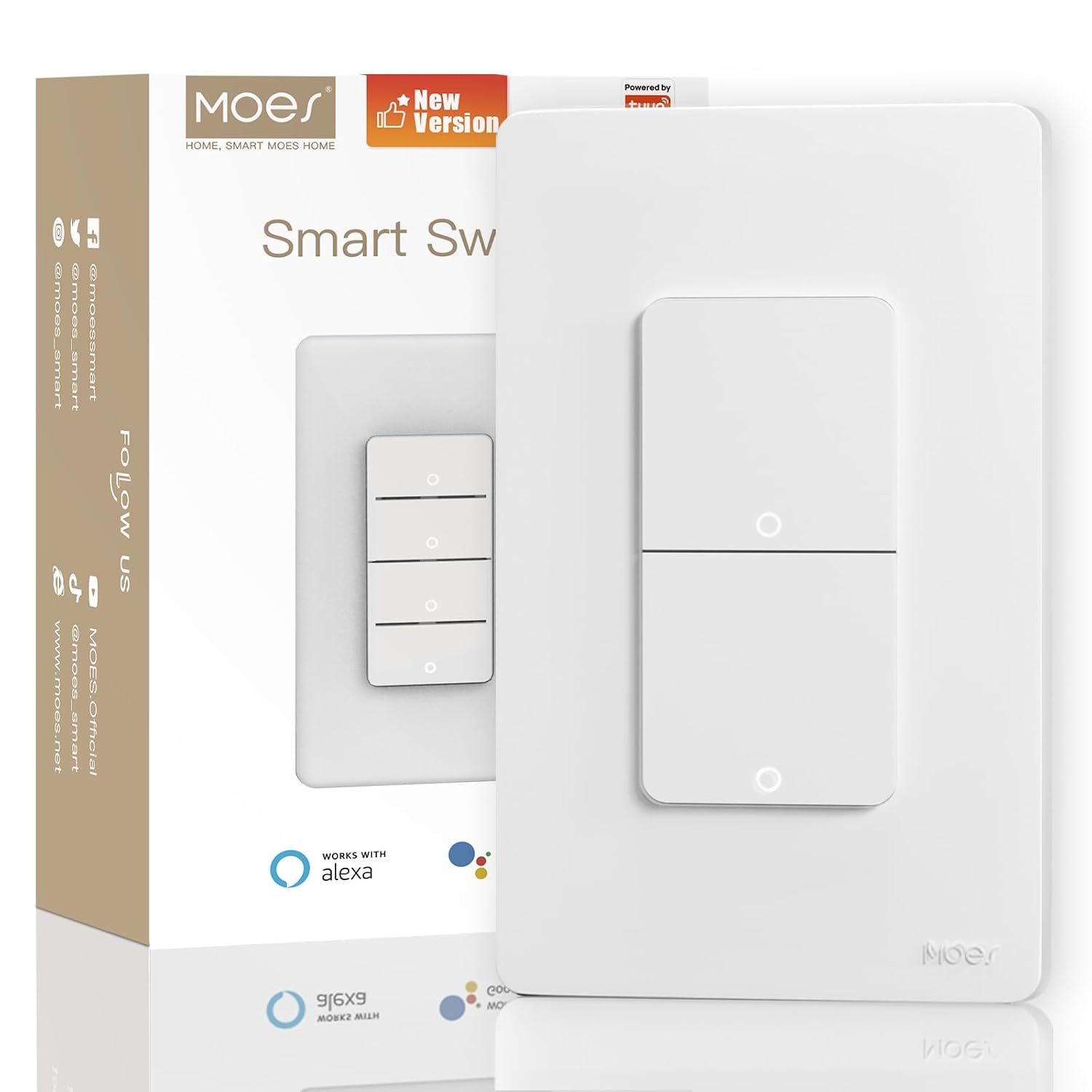MOES Smart Double Light Switches, 2nd Generation Wi-Fi 2 Gang Single Pole Switch, Netural Wire Required, Inteligente Switch Combo Compatible with Alexa Google Assistant, Remote Control