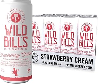 Wild Bill's Strawberry Cream Soda Classic Craft Soda Pop Soft Drinks, Sodas Made with Pure Cane Sugar, Caffeine Free, NO High Fructose Corn Syrup, Gluten Free, Vegan, Low Sodium, 12 Oz 12 Pack