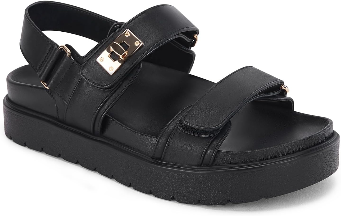 Coutgo Womens Platform Sandals Comfortable Flat Sandals Double Strap Footbed Summer Beach Sandals