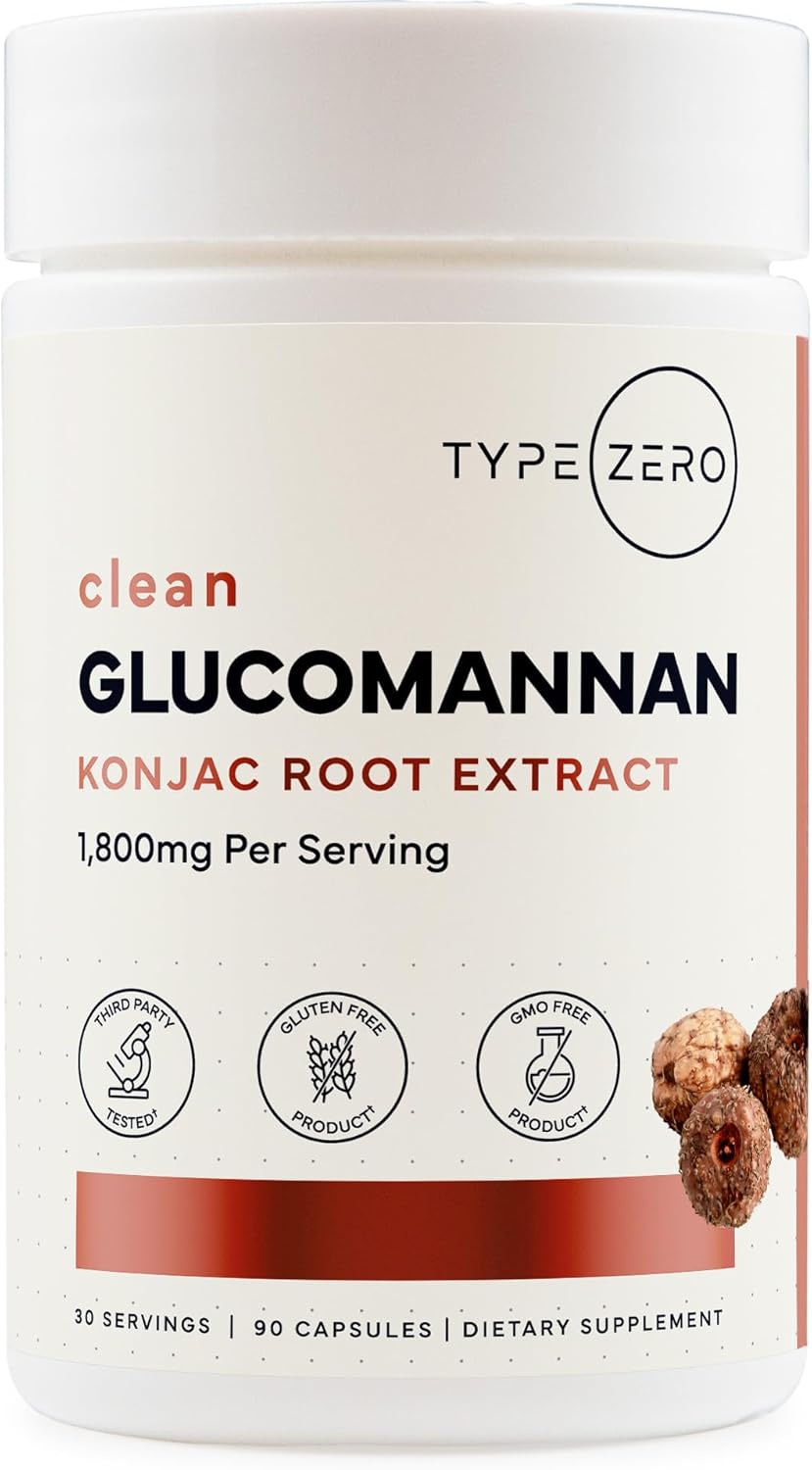 Type Zero Clean Glucomannan Konjac Root Extract (90 Capsules)(1,800 MG Per Serving) - 30 Servings, Non-GMO, Gluten Free