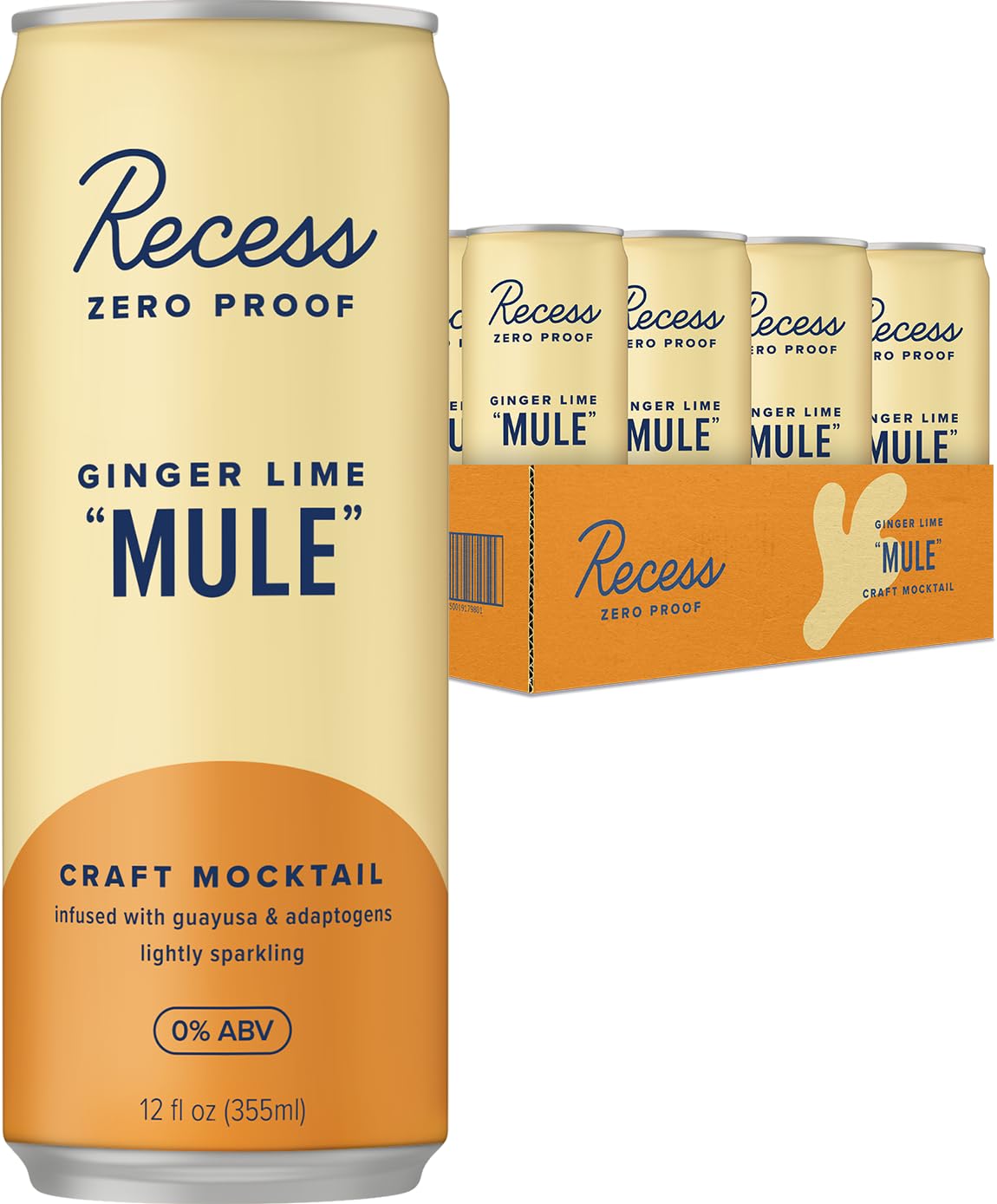 Recess Zero Proof Craft Mocktails, Alcohol Free Drinks, With Adaptogens, Non-Alcoholic Beverage Replacement, Mixer, Celebration, Party, (Ginger Lime "Mule", 12oz, Pack of 12)