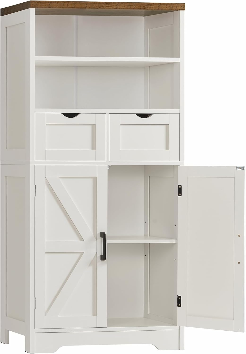 Storage Cabinet with Doors & 2 Drawers, Kitchen Cabinet with Adjustable Shelf, Farmhouse Storage Cabinets for Living Room, Entryway, Home Office, White