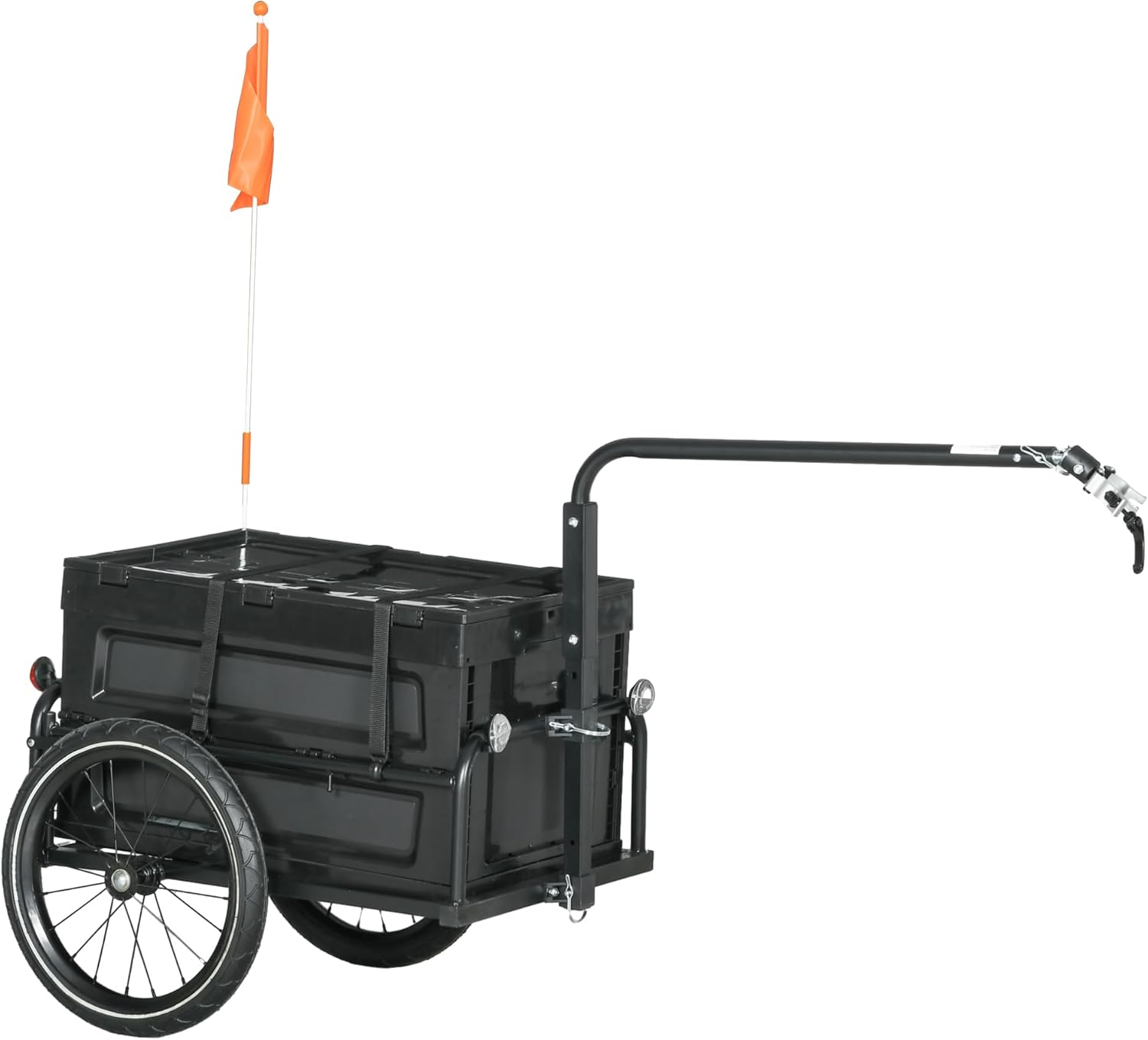 HOMCOM Bike Trailer, Bicycle Cargo Trailer Wagon Cart with 65L Foldable Storage Box, Pneumatic Tyres and Safe Reflectors, Max Load 40KG