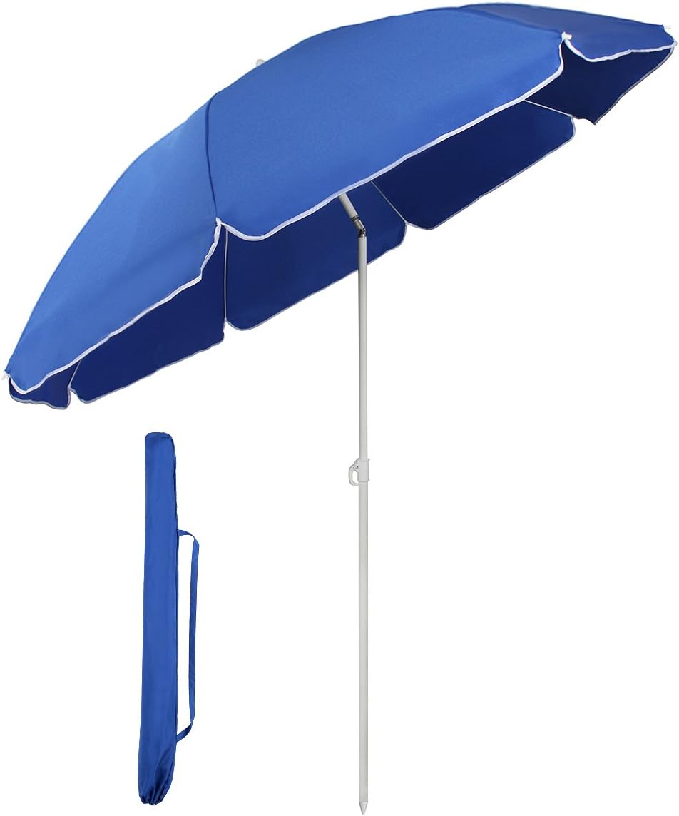 Sekey 1.6m/1.8m Garden Parasol with Umbrella Cover, Stable Beach Umbrella with Eight Ribs for Balcony, Pool, Patio. Tilt Angle and Height Adjustable