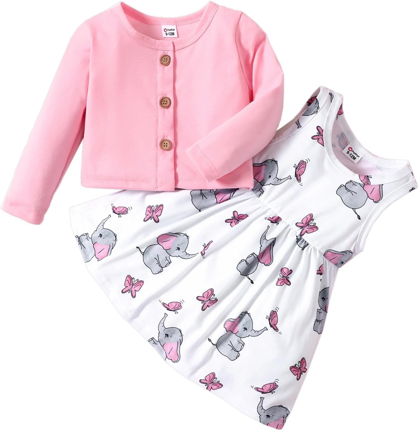 PATPAT Baby Girls Dress and Cardigan Sets 2 PCS Baby Girl Animal Print Dress and Long Sleeve Cardigan Set