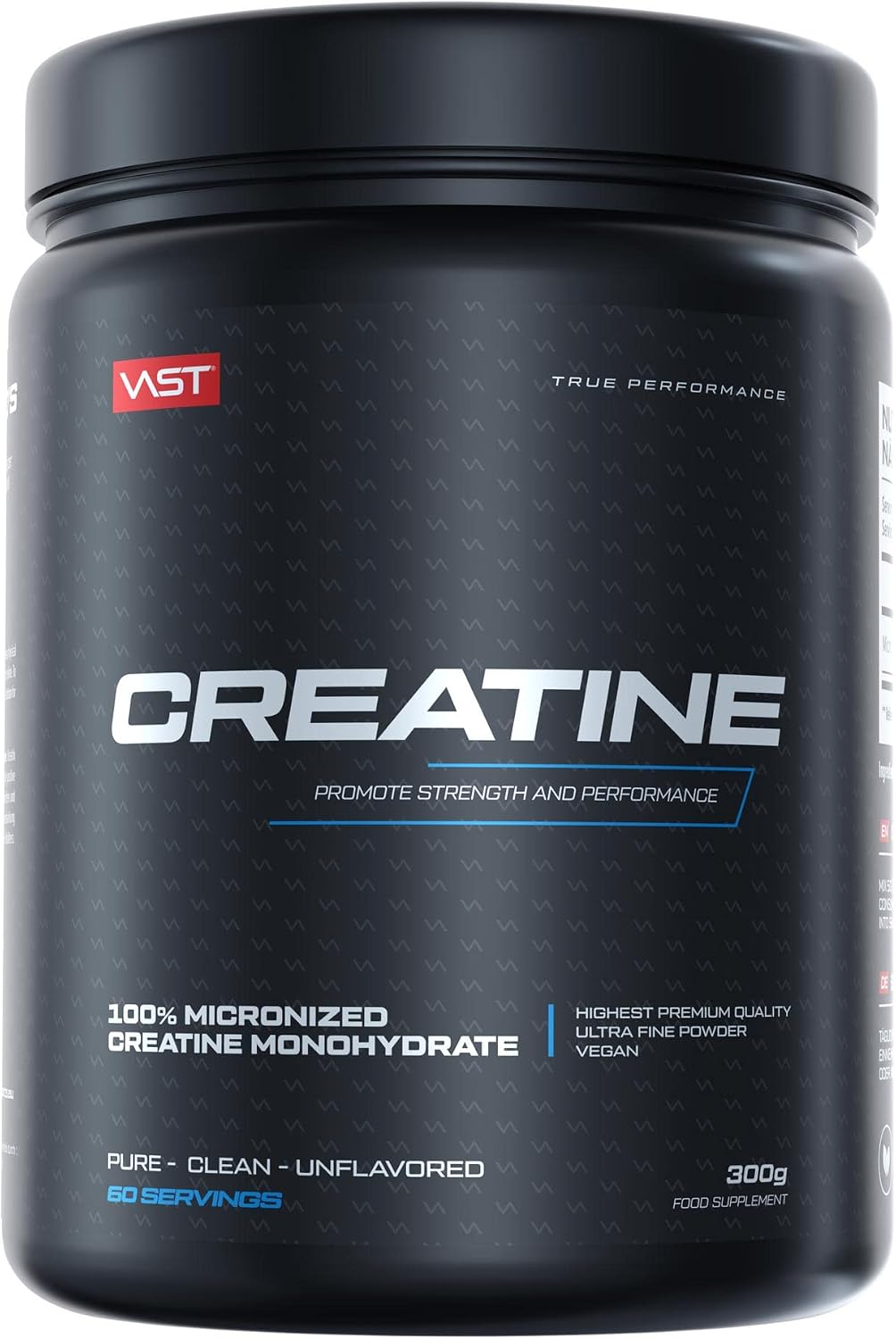 VAST Creatine Ultra Pure - 100% Creatine Monohydrate in USP Quality - Muscle Building and Strength - Micronised to 200 Mesh for Maximum Absorption - Vegan - 60 Servings - 300 g
