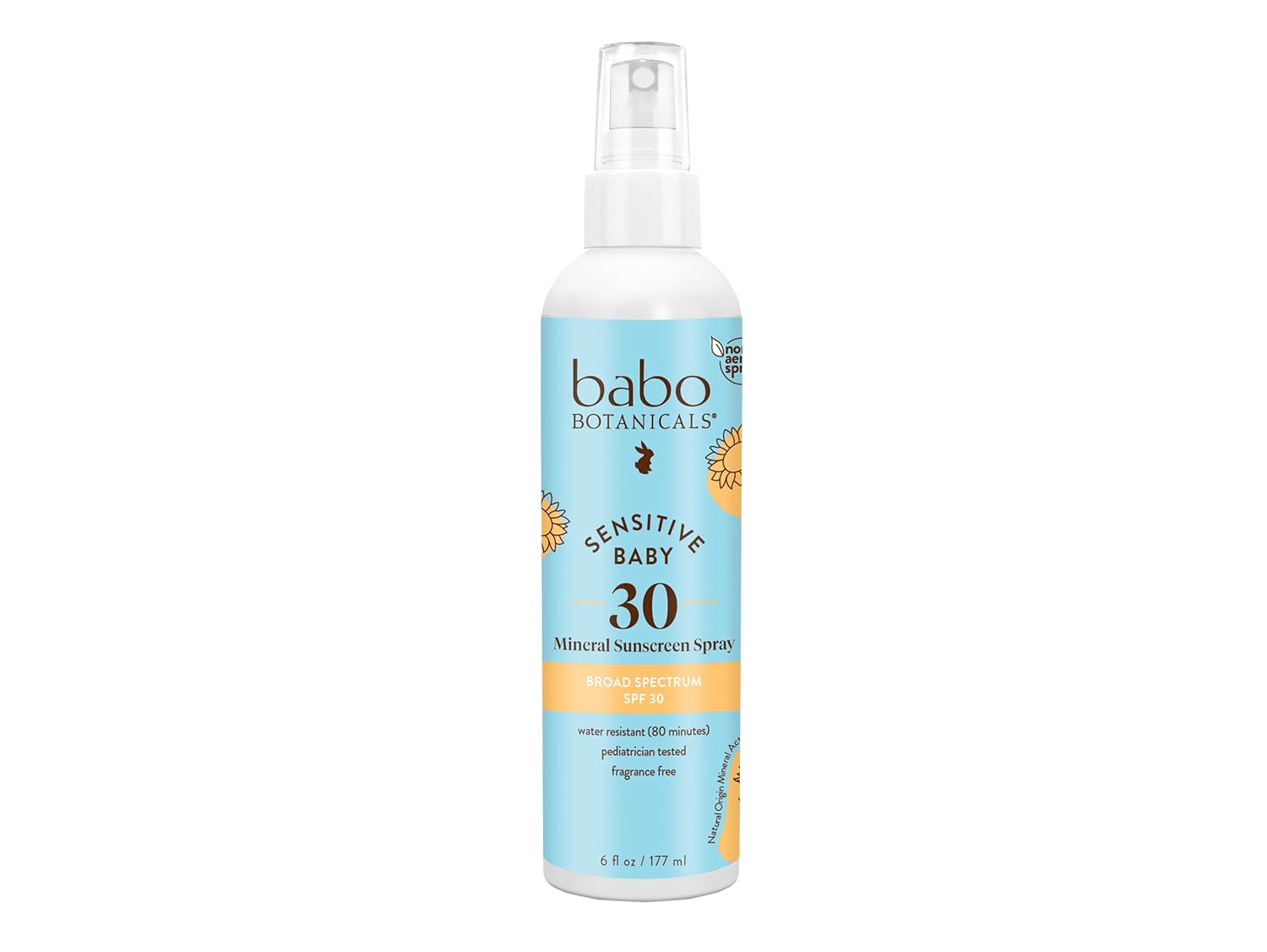 Babo Botanicals Sensitive Baby Mineral Sunscreen Spray SPF30 - Natural Zinc Oxide - Non-Aerosol – Face & Body - Fragrance-Free - Water Resistant - For Babies & Kids - Various Versions