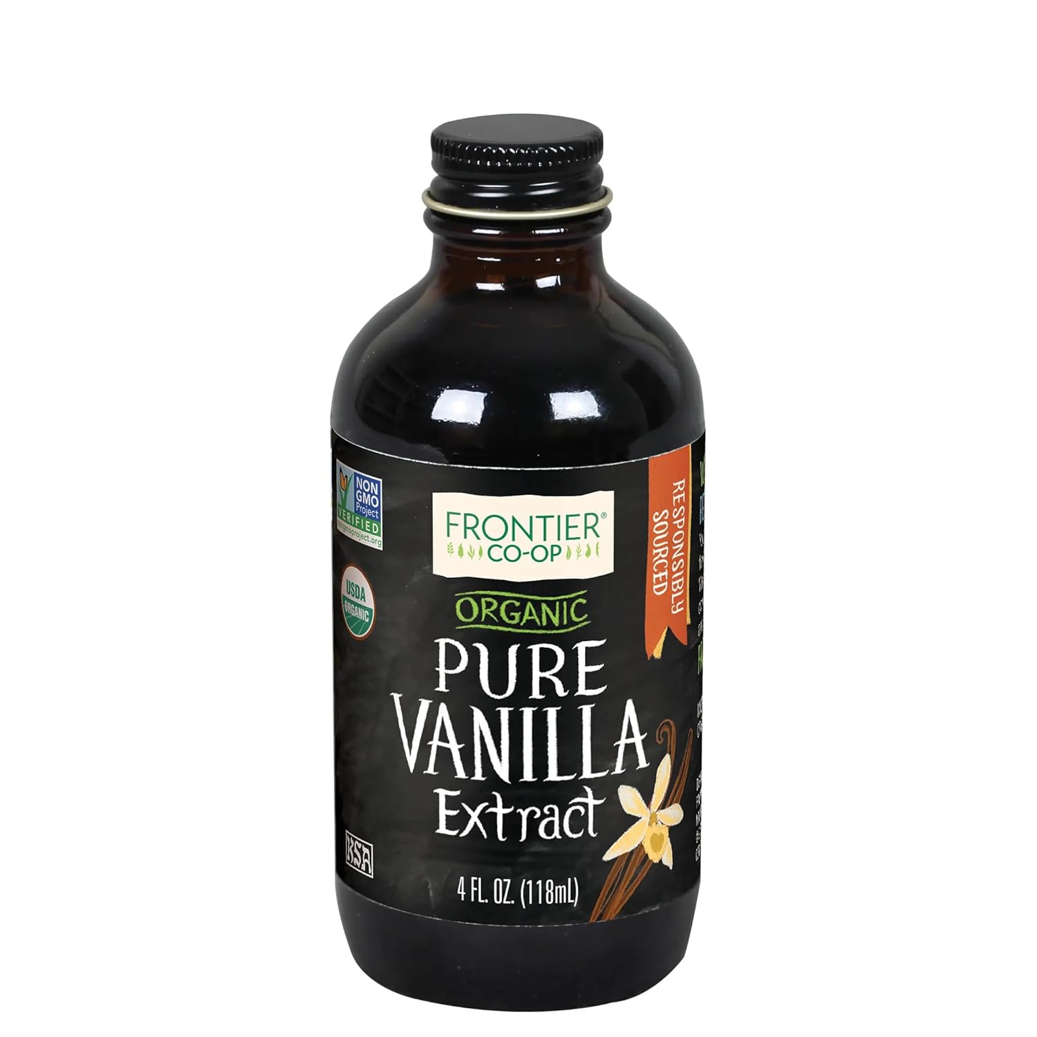 Frontier Co-op Organic Vanilla Extract, 4-Ounce Glass Jar, Certified Organic, Buttery Sweet With No Added Sugars