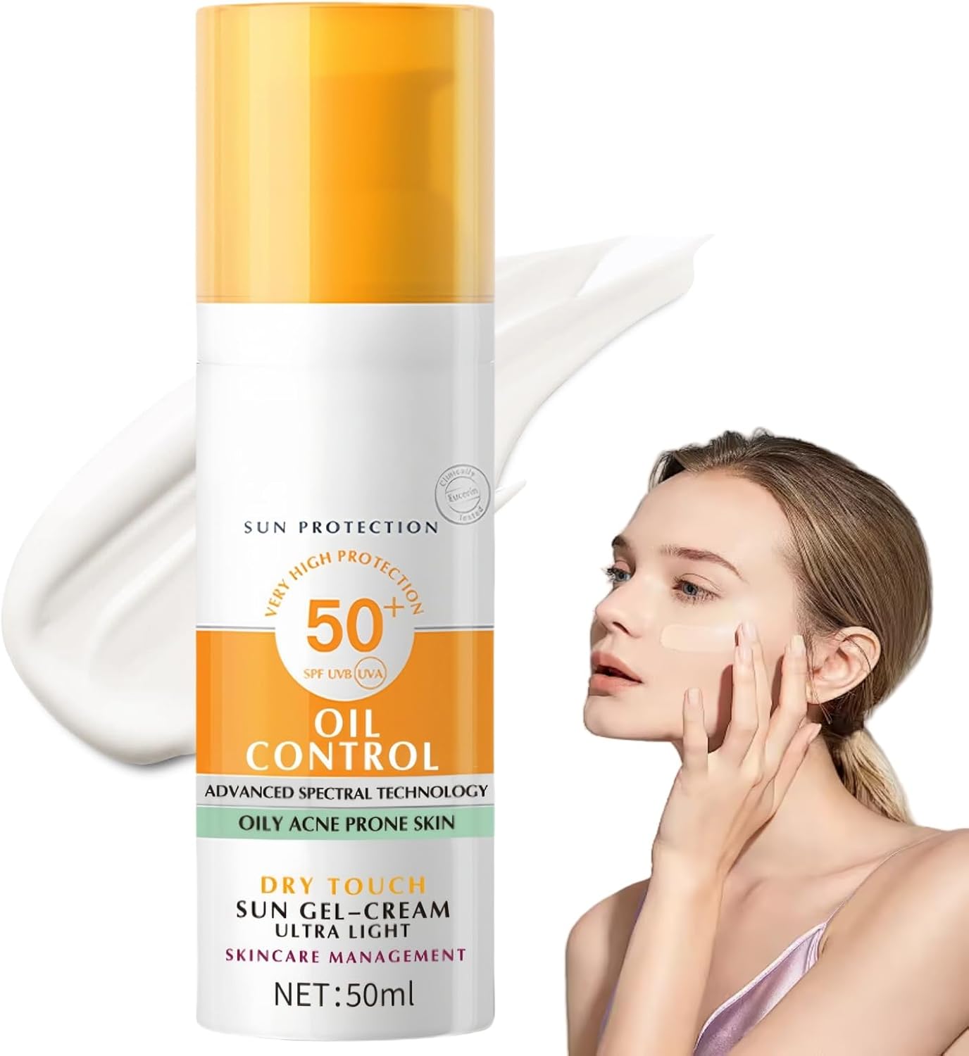 Oil Control Sunscreen SPF 50+,SPF 50 Face Moisturiser,Face Sun Cream,Sunscreen SP/F 50 for Fa/ce and Body,High UV Protection,Unscented Sun Protection Gel,Sun/screen S/PF 50+ for All Skin Types,50ml