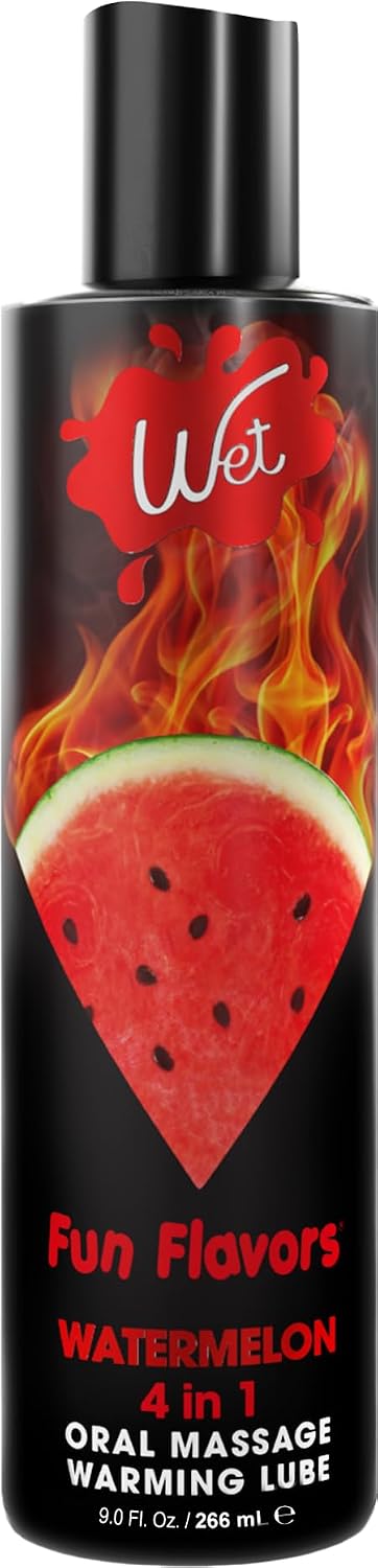 Wet Fun Flavors 4 in 1 Warming Watermelon Flavored Lubricant 9 Fl Oz, Premium Personal Lubricant, Men, Women and Couples, Ideal for Foreplay & Massage, Paraben Free, Gluten, Stain, & Sugar Free
