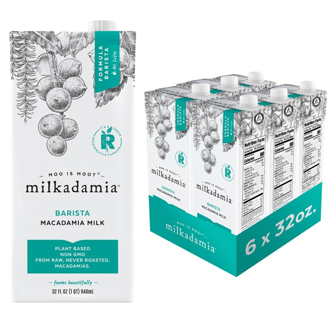 Milkadamia Barista Macadamia Milk, Excellent Source of Calcium, Plant Based, Kosher, Gluten Free & Non-GMO, 32 Fluid Ounce (Pack of 6)