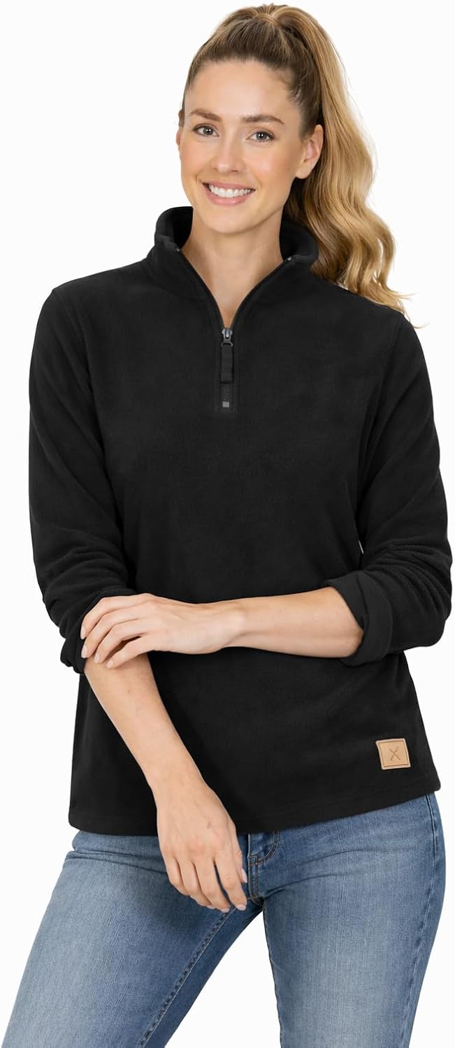 Blu Apparel Womens 1/4 Zip Fleece Sweater Heavy Weight Hiking Outdoor Camping Warm Jumper for Women Pullover Half Zip Cosy Coat