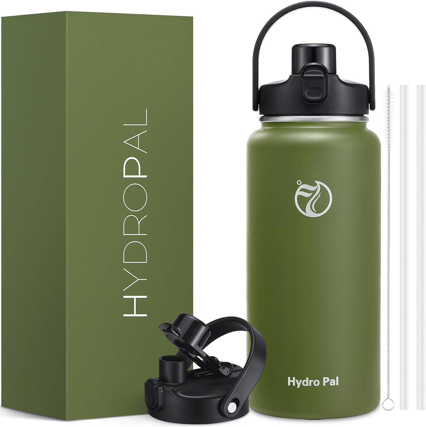 Half Gallon Insulated Water Bottle with 2-in-1 Chug/Straw Lid, 40/64oz Double Walled Vacuum Stainless Steel Water Jug