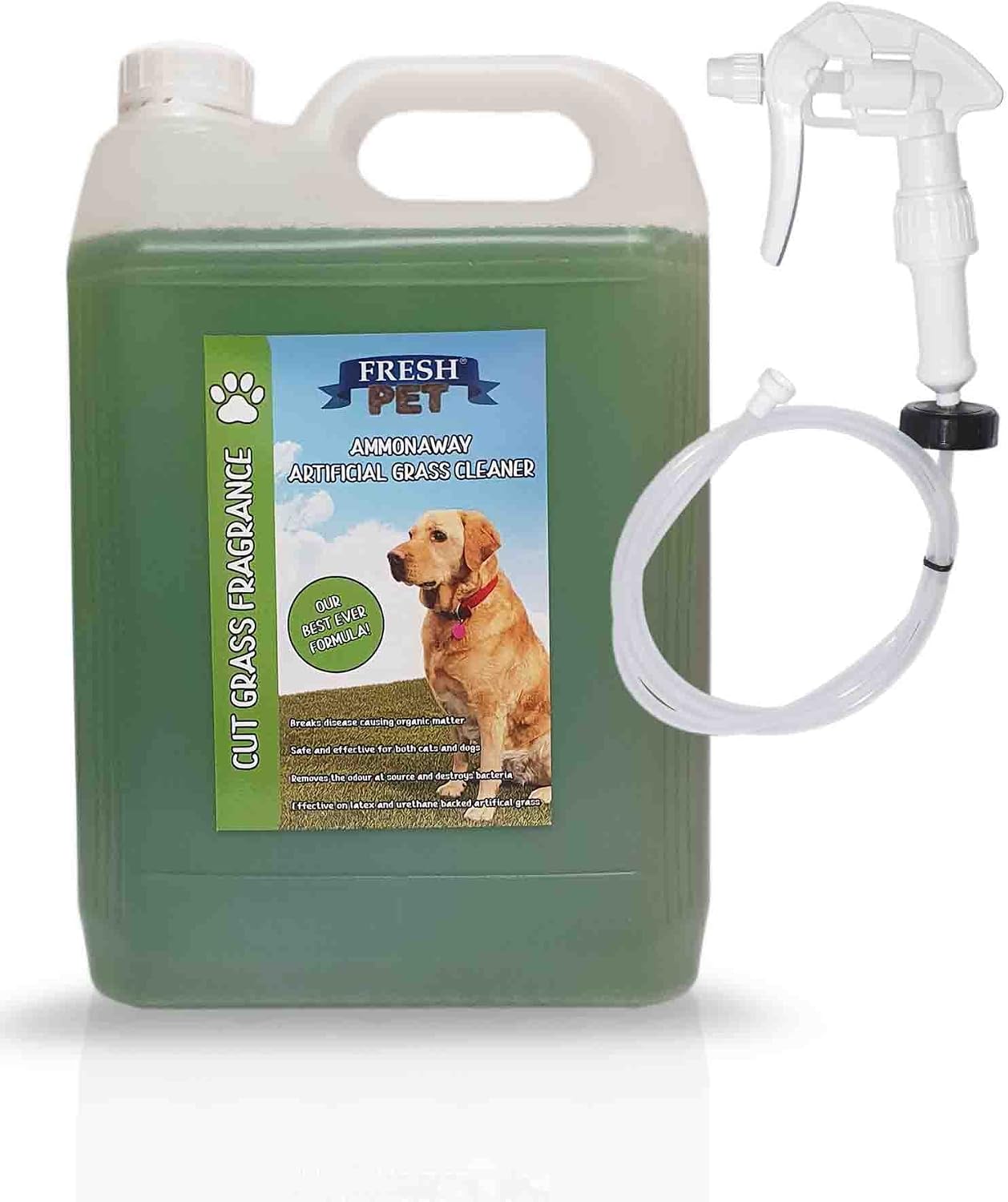 Artificial Grass Cleaner Dog Pet Friendly Disinfectant Deodoriser Concentrate Ammonaway Cut Grass Fragrance (5L with Spray)