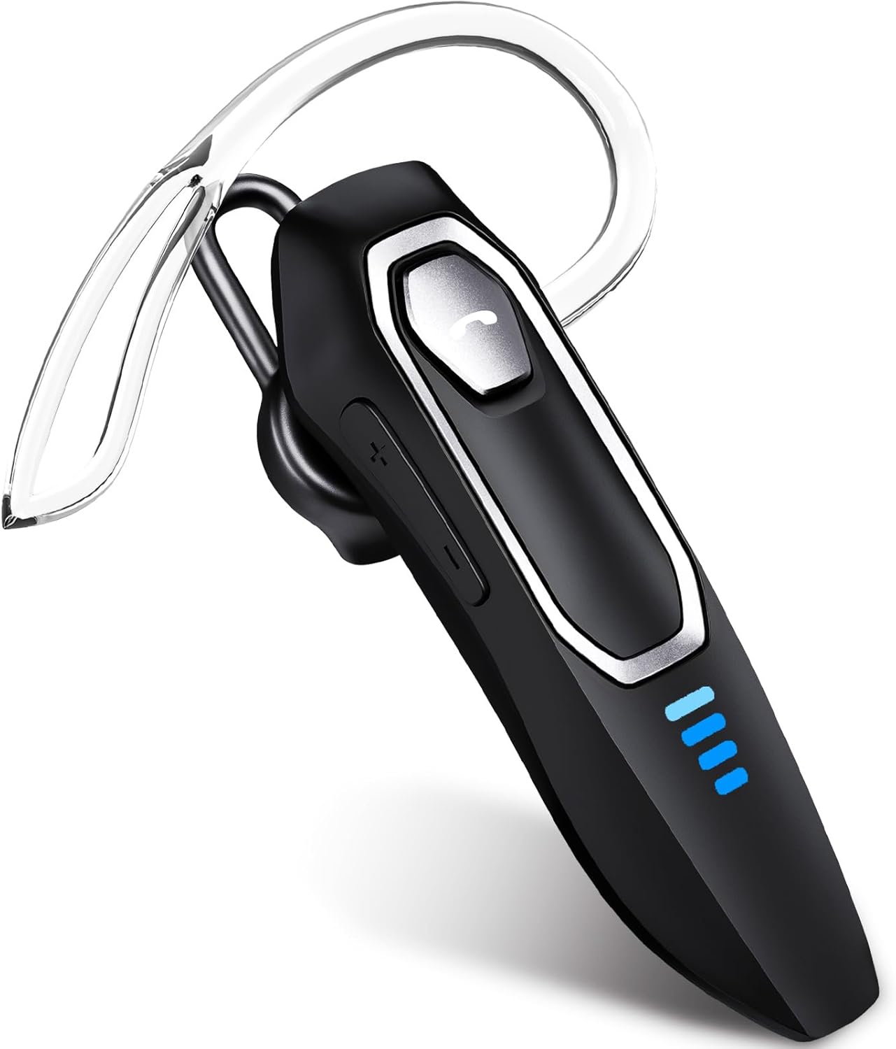 Bluetooth Headset V5.4, Single Ear Bluetooth Earpiece with Micros, Noise Cancelling Hands Free Wireless Headset for Mobile Phone with 36H Talking Time/Mute Function (black-grey frame)