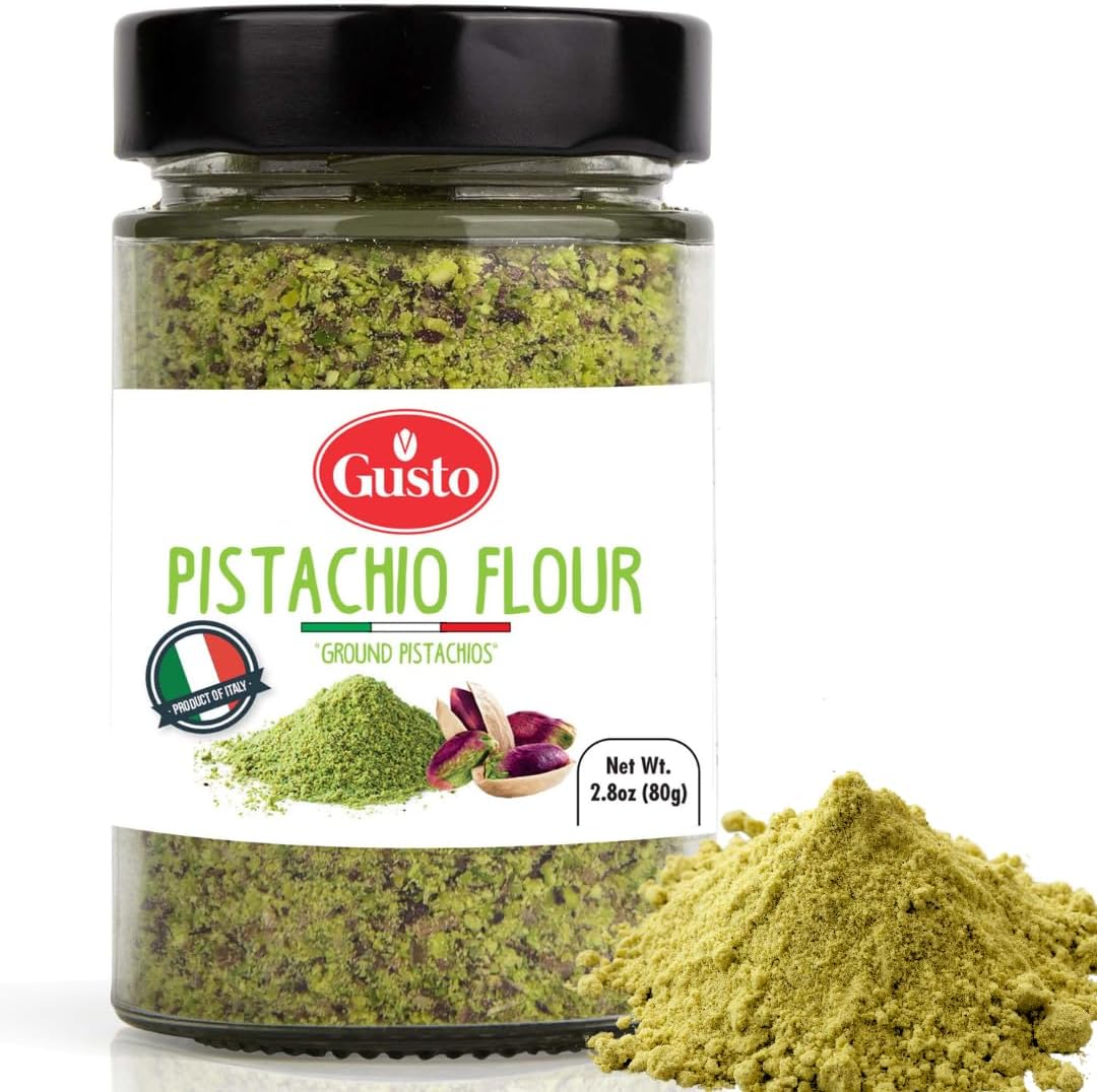 GUSTO ETNA Pistachio Flour, Sicilian Fine Chopped Pistachio Flour 2.8 oz | Ground pistachio powder for baking and desserts, gluten-free, high-protein, vegan,Non-GMO Product Bronte, Italy.