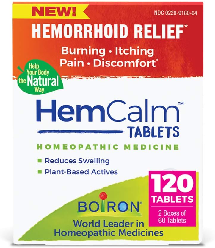 Boiron HemCalm Tablets for Hemorrhoid Relief of Pain, Itching, Swelling or Discomfort - 120 Count (Pack of 2)