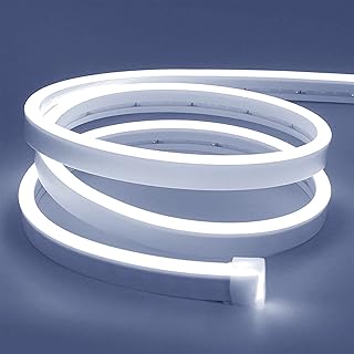 Lamomo White Led Strip Lights, 16.4ft/5m Neon Light Strip, 12V Flex Waterproof Neon LED Strip Silicone LED Neon Rope Light for Kitchen Bedroom Indoor Outdoor Decoration（Power Adapter not Included