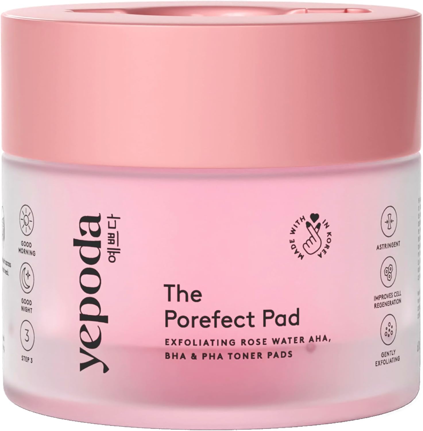 Yepoda The Porefect Pad, Exfoliating Rose Water AHA, BHA & PHA Toner Pads, Gently exfoliating & Pore Refining, Vegan Korean Toner-Pads for All Skin Types, 4.05 FL. OZ. (120 mL) / 60 Pads
