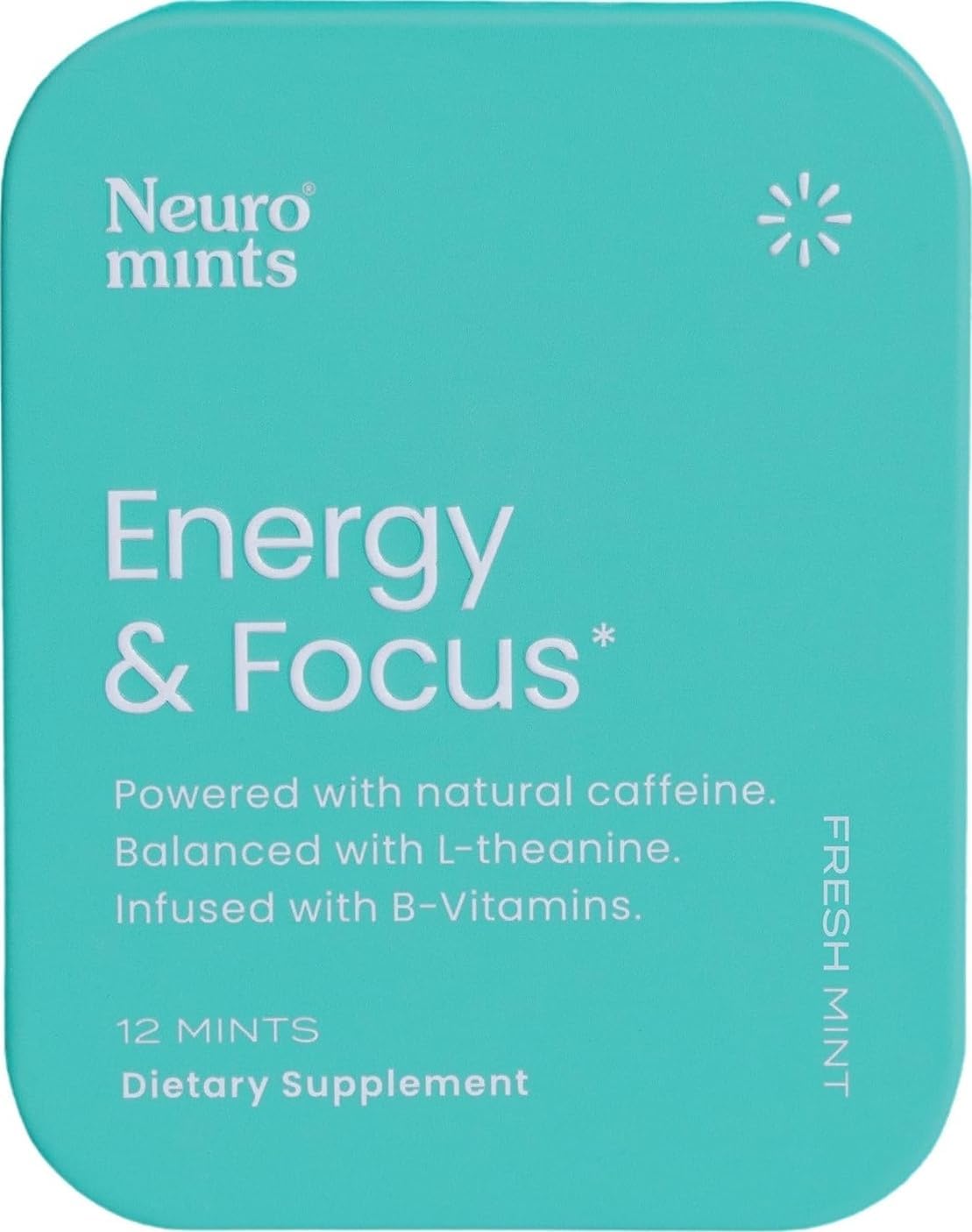 Neuro Energy & Focus Mints - Sugar Free Breath Mints with 40mg Natural Caffeine, B Vitamins & L-Theanine - Vegan Brain Supplement for Exercise, Study & Daily Focus - Peppermint, 12 ct