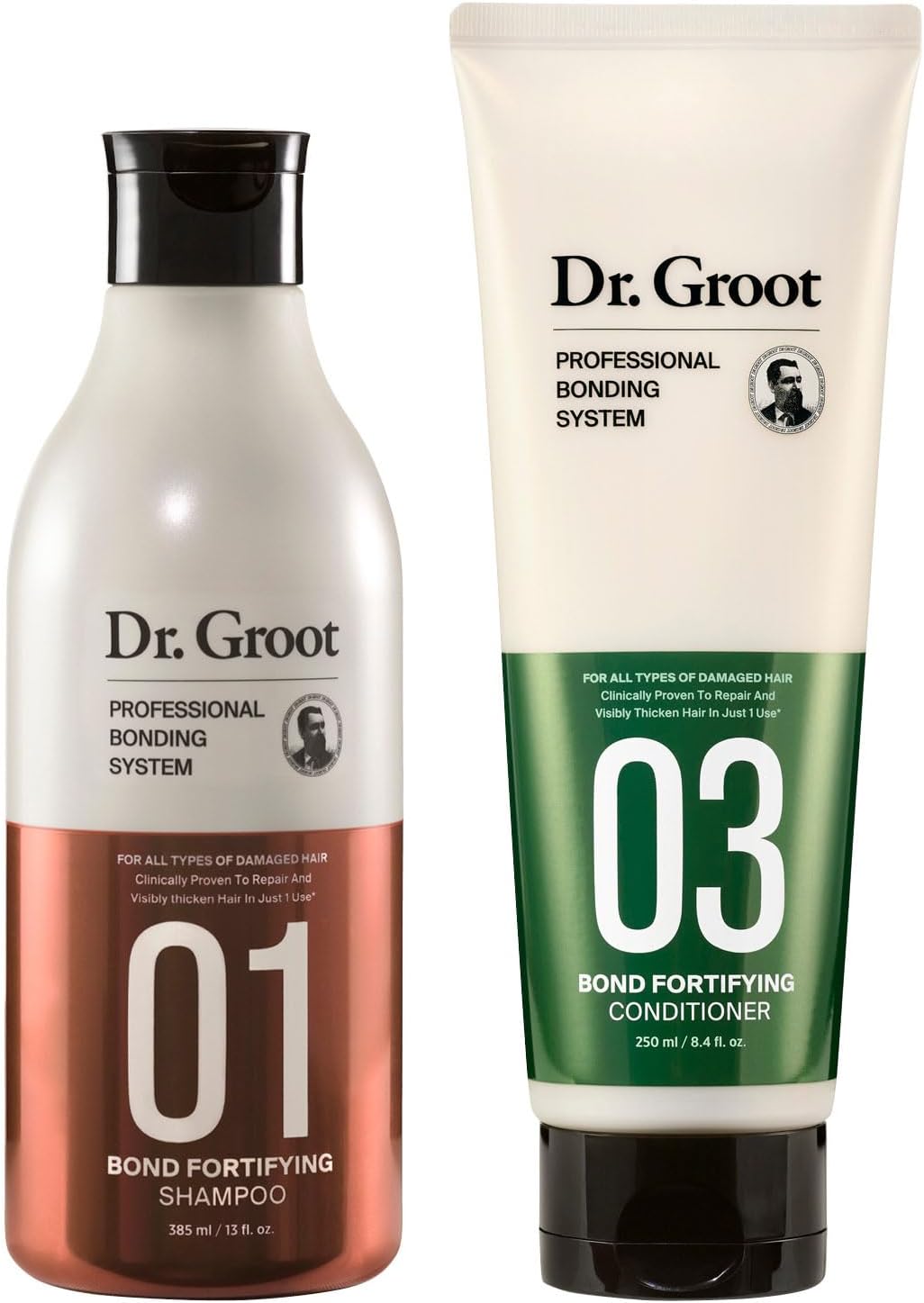 Dr. Groot Bond Fortifying Shampoo & Conditioner Bundle with Biotin and Prebiotics, Clinically Proven to Improve Damaged Hair, Repair and Thicken Look of Hair