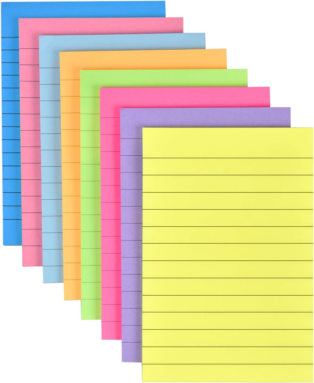 8 Pack Lined Sticky Notes 4”x6” Bright Colors Self-Stick Note Pads with Line, 8 Colors Bulk Sticky Memo Pad for School, Office, Meeting
