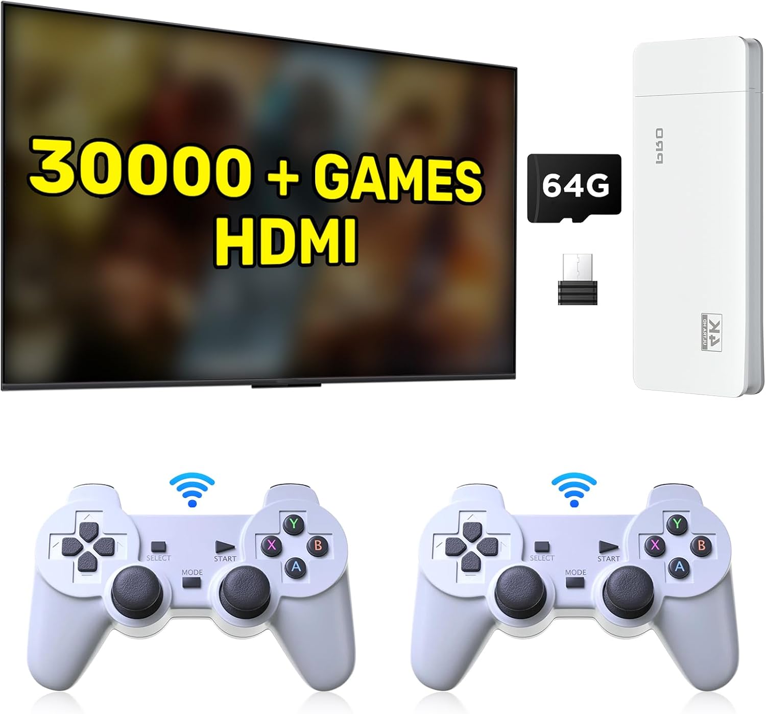 Retro Game Console Stick with Built in 30,000 Games, 4K HD Video Game Console Stick, Wireless Retro Game Console Retro Gaming Stick, Emulator Console Plug and Play Games for TV