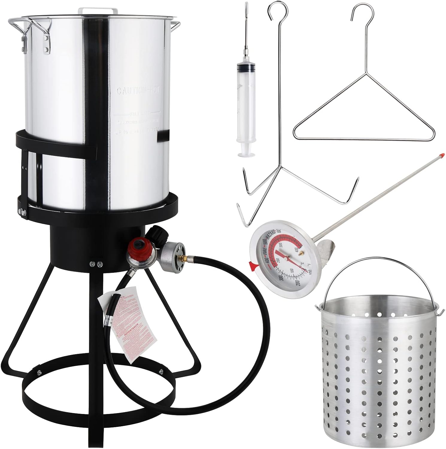 ROVSUN 30QT Turkey Fryer with 55,000BTU Propane Stove, Aluminum Deep Fryer & Seafood Crawfish Boiler Steamer with Basket, Thermometer, Marinade Injector, Turkey Rack & Rack Lifter for Outdoor Cooking
